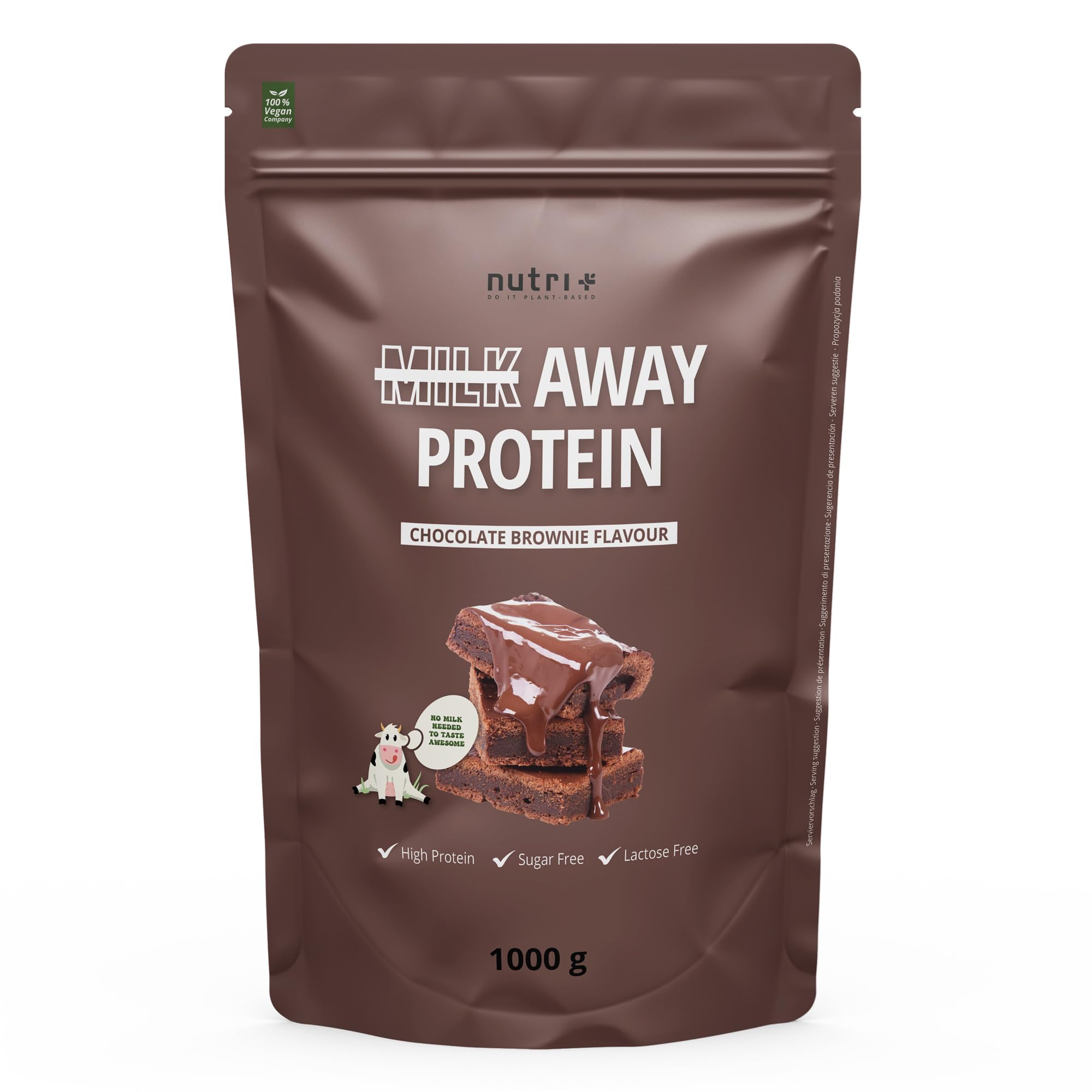Nutri + Proteine vegane in Polvere Brownie al Cioccolato - Proteina vegan senza Soia da 1kg - Proteine 5 K da Piselli, Grano saraceno, Semi di Canapa, Riso e Semi di Zucca Chocolate Brownie