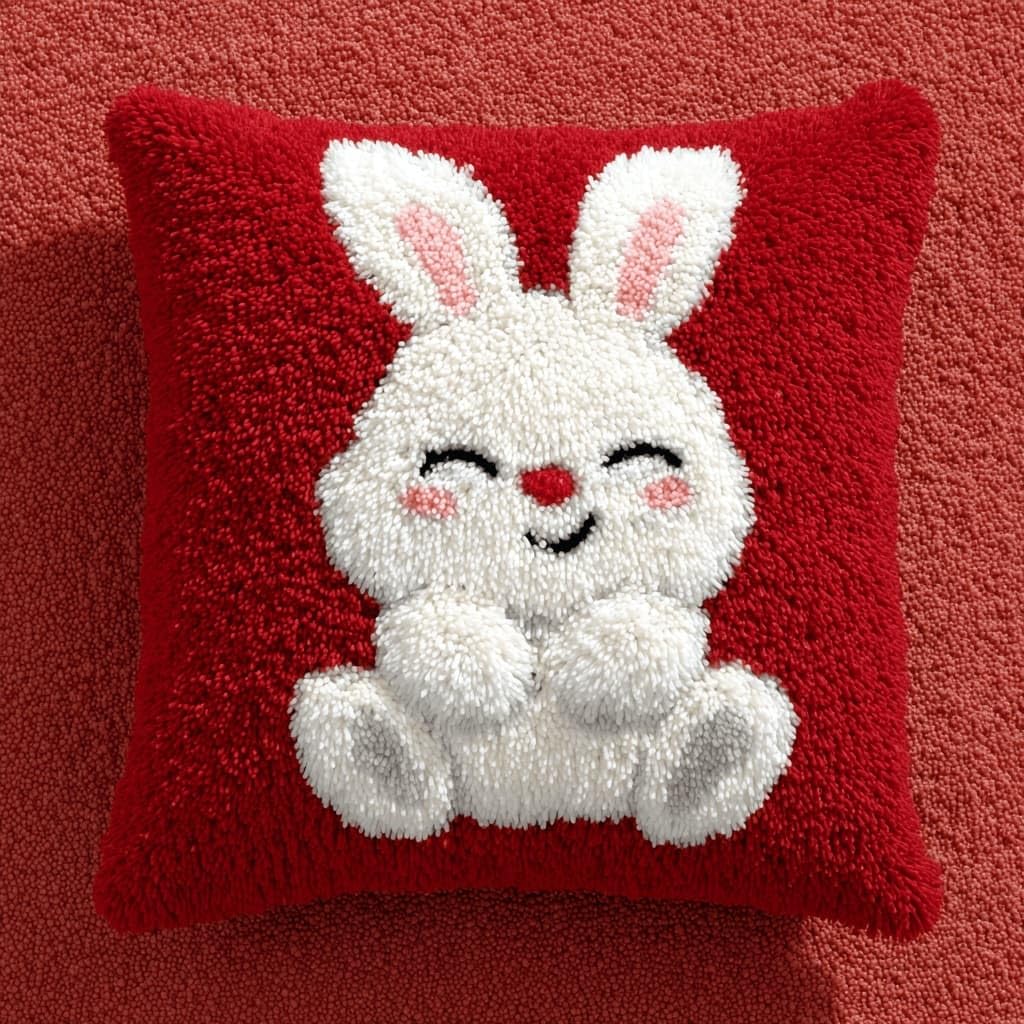 AxiangziK Latch Hook Kits for Adults Beginners,Rabbit Embroidery Kit Pillowcase DIY Kit Cushion Pillow Cover Car Cushion Cross Stitch Sofa Cushion Cover with Tool 43X43Cm