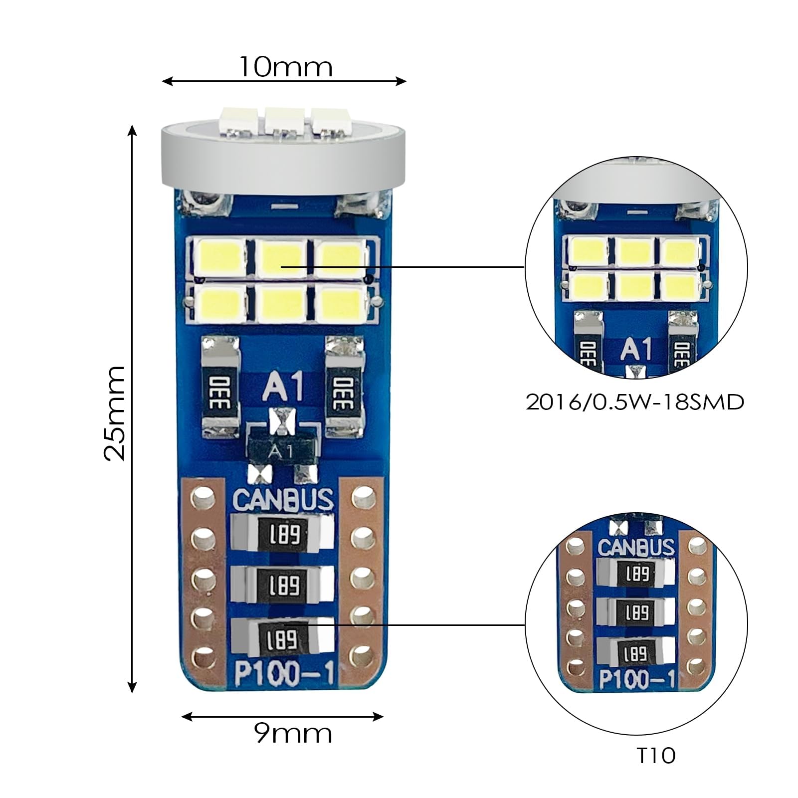 10PCS Lampadine LED T10 W5W 6500K (Bianco), Canbus Senza Errori, Alta Luminosità, Lunga Durata - Illuminazione Interna Auto, Cupola, Plafoniera Aspettar