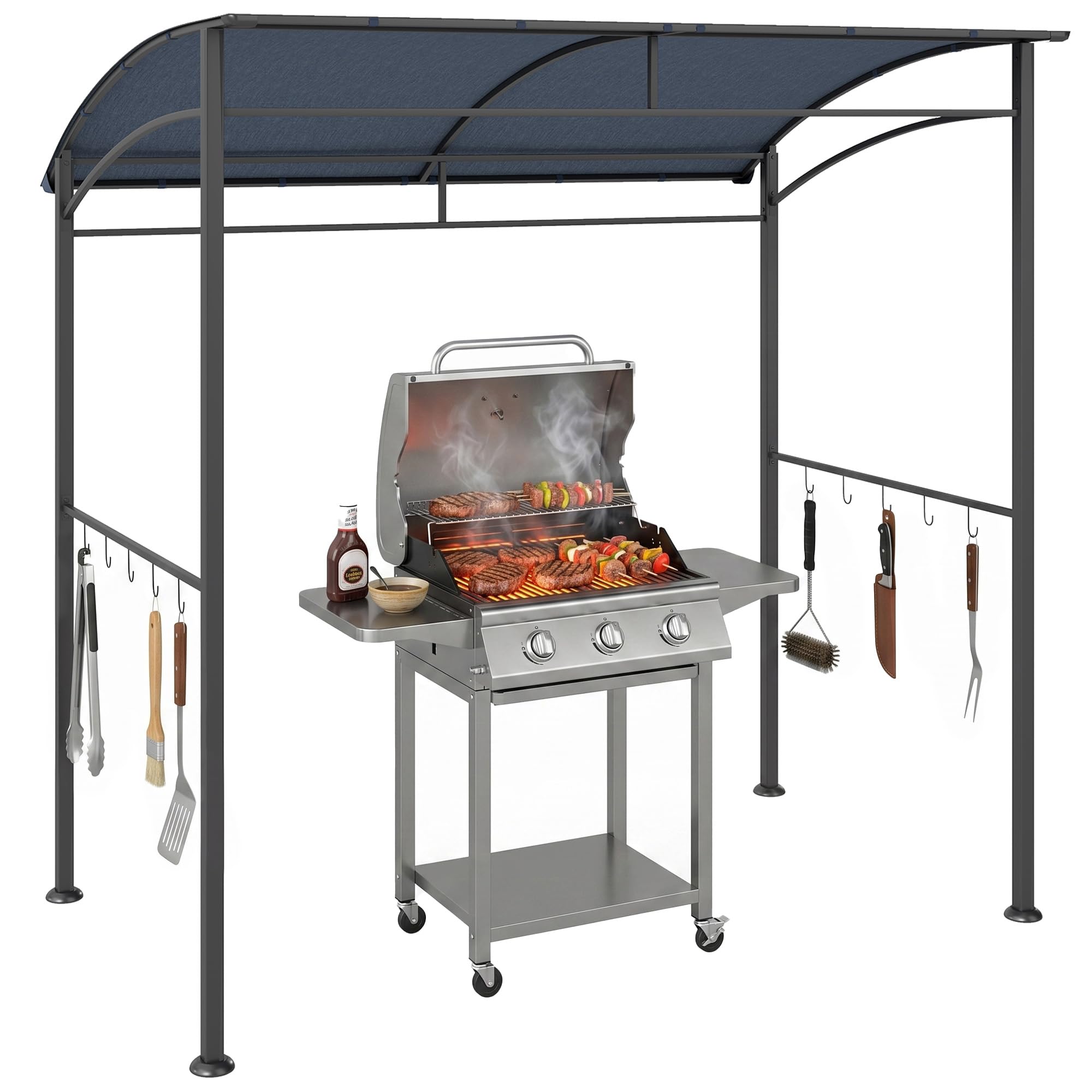 Rackhams Grey/Dark 2.2 X 1.5 M Bbq Gazebo Tent Sun Shade With Canopy, - 215Cm X 150Cm X 220Cm