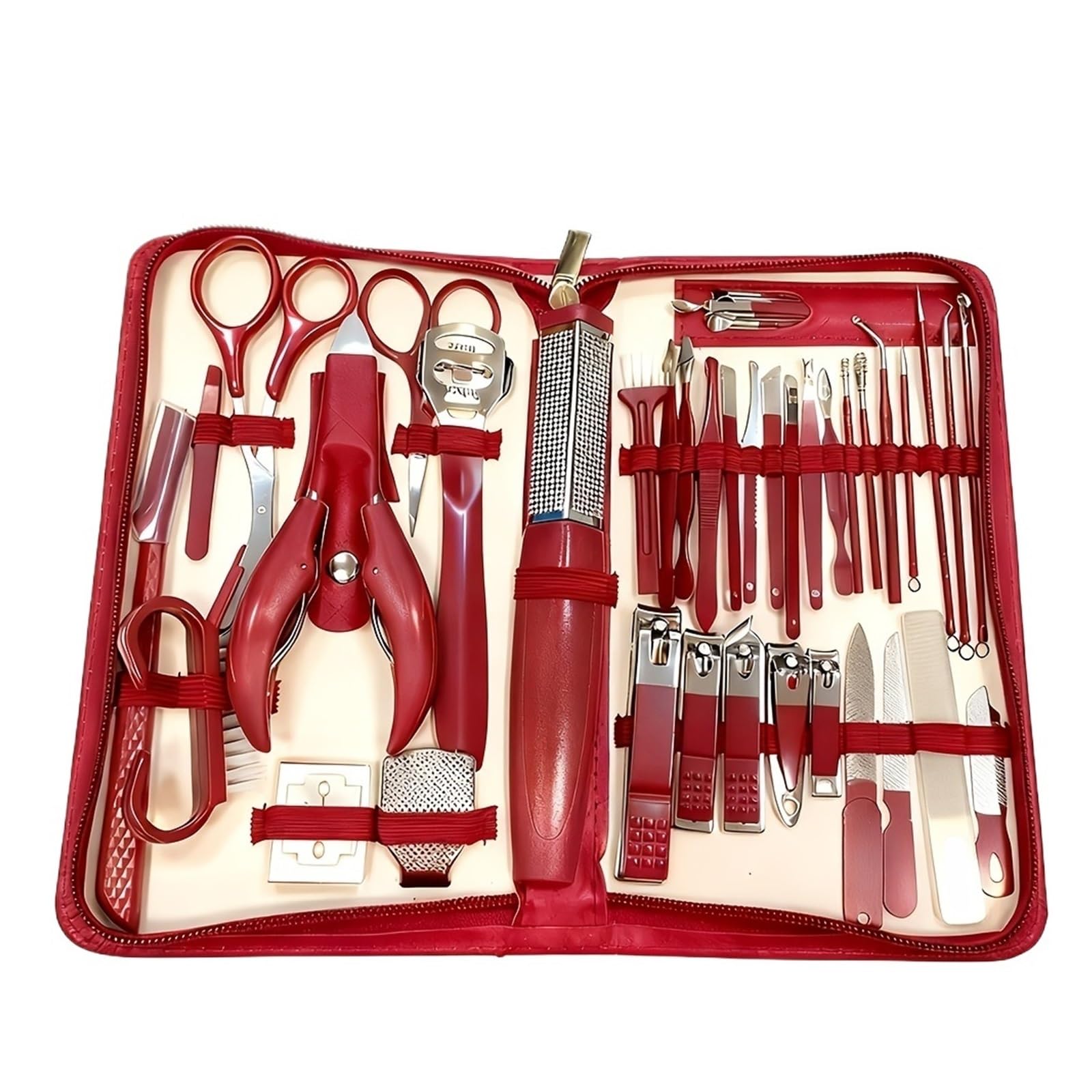 Set manicure e pedicure da 42 pezzi Kit for la cura delle unghie in acciaio inossidabile resistente con strumento tagliacapelli portatile(Red 42-piece Set)