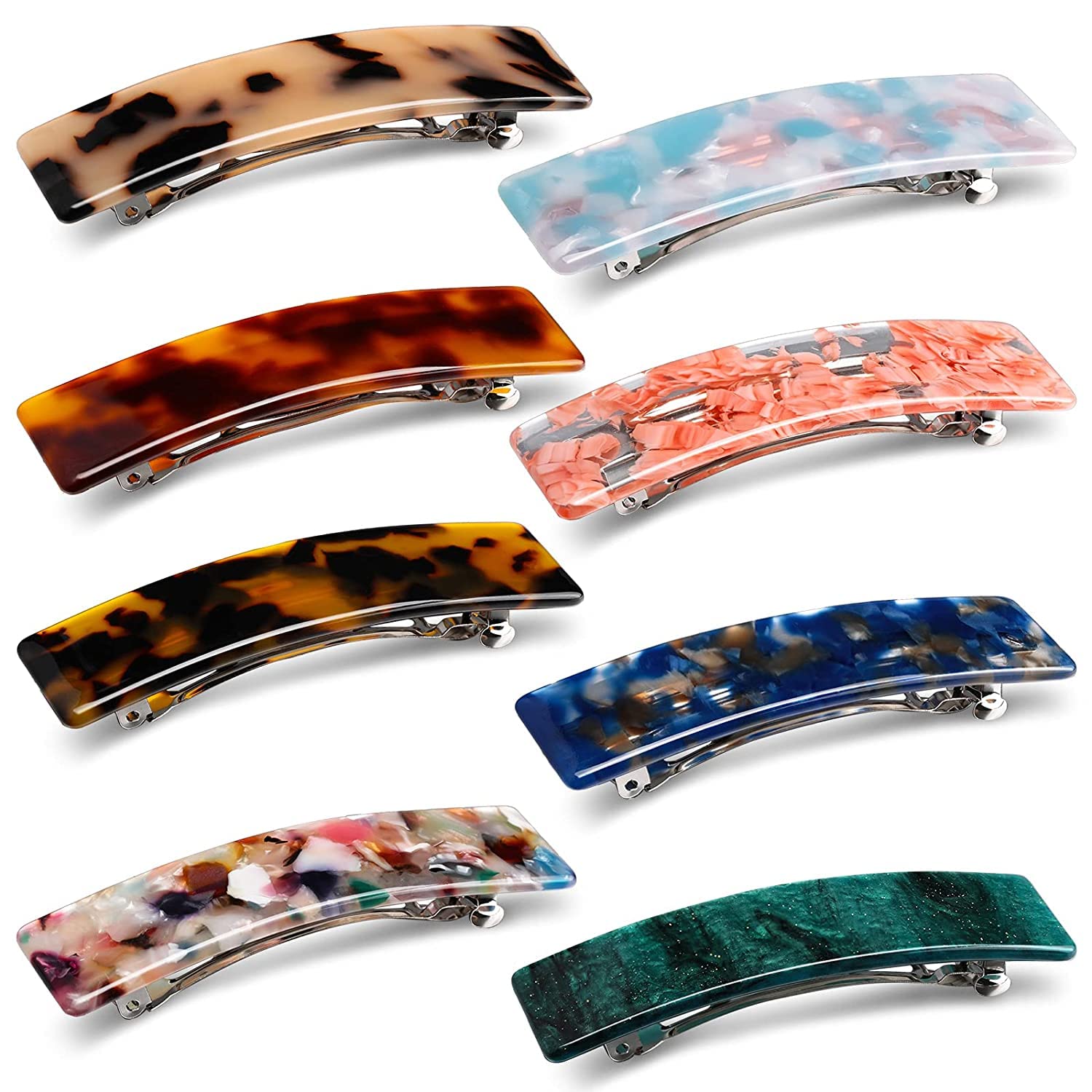 HONEYBUNNY 3 Pcs Tortoise Shell Hair Barrettes, Acetate and Acrylic French Design Automatic Hair Clips for Women Ladies, Multicolor-image-17