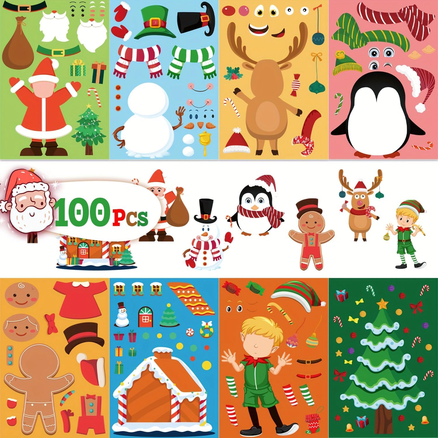 kortes 100 sheets christmas stickers crafts for kids toddlers, 8 styles make your own stickers goodie treat bag stuffers, christmas game activities for kids toddlers, party favors multiple