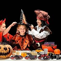 Vista 6 de DIYASY Halloween Plates and Napkins Party Supplies, Paper Plates and Cups Sets Disposable Dinner Dessert Plate Bulk Black Cute Appetizer Plate for