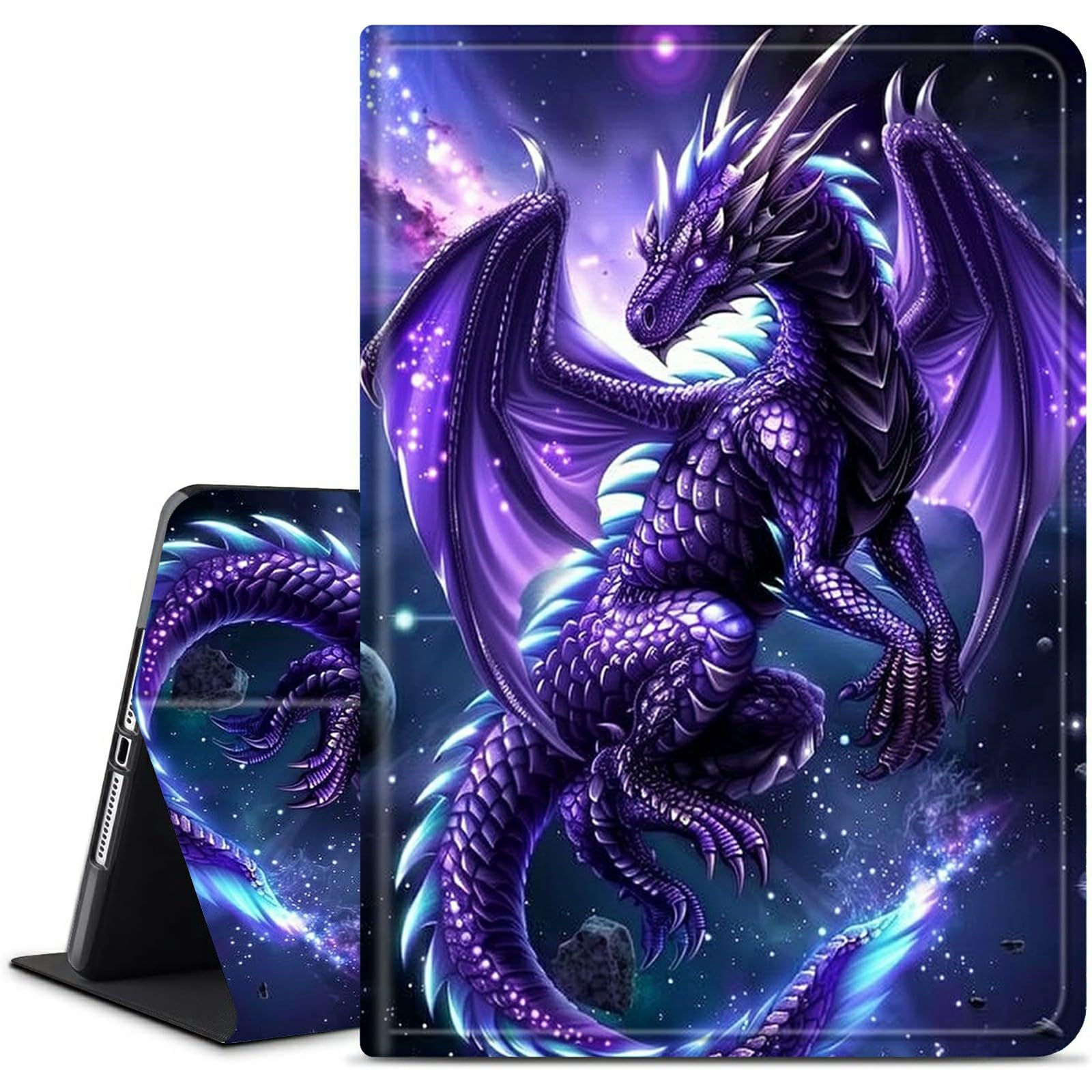 Dikoer for Amazon Kindle Fire HD 10 & HD 10 Plus 10.1" Kickstand Case (13th Generation 2023 Release), PU Leather Multiple Viewing Angles Stand Smart Cover with Auto Wake/Sleep, Purple Dragon