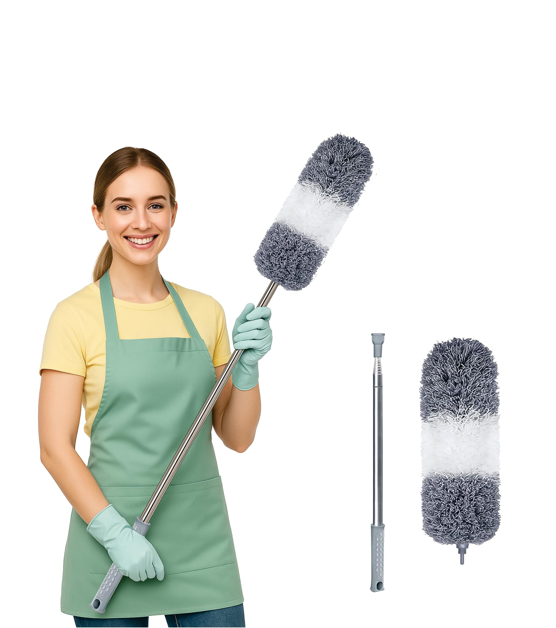 2025 Upgraded Microfiber Feather Duster for Cleaning Extendable 110 Inches Long for High Ceilings Home Furniture Car Telescopic Pole Feather Dusters Telescopic Duster Extendable duster (White & Grey)