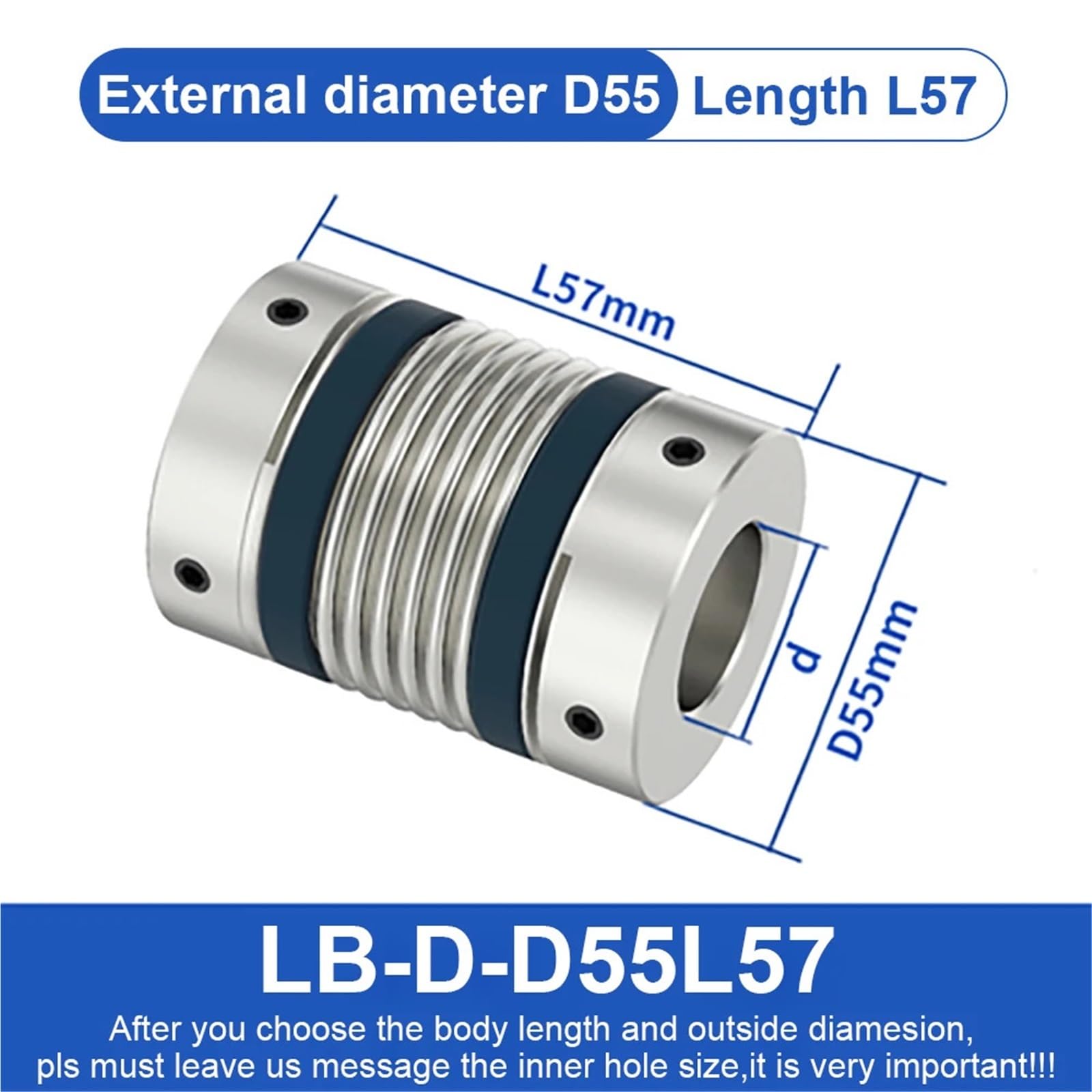 Giunto for albero LB D55L57/72 Accoppiatore motore flessibile a soffietto universale for stampante 3D in alluminio CNC ad alta elasticità