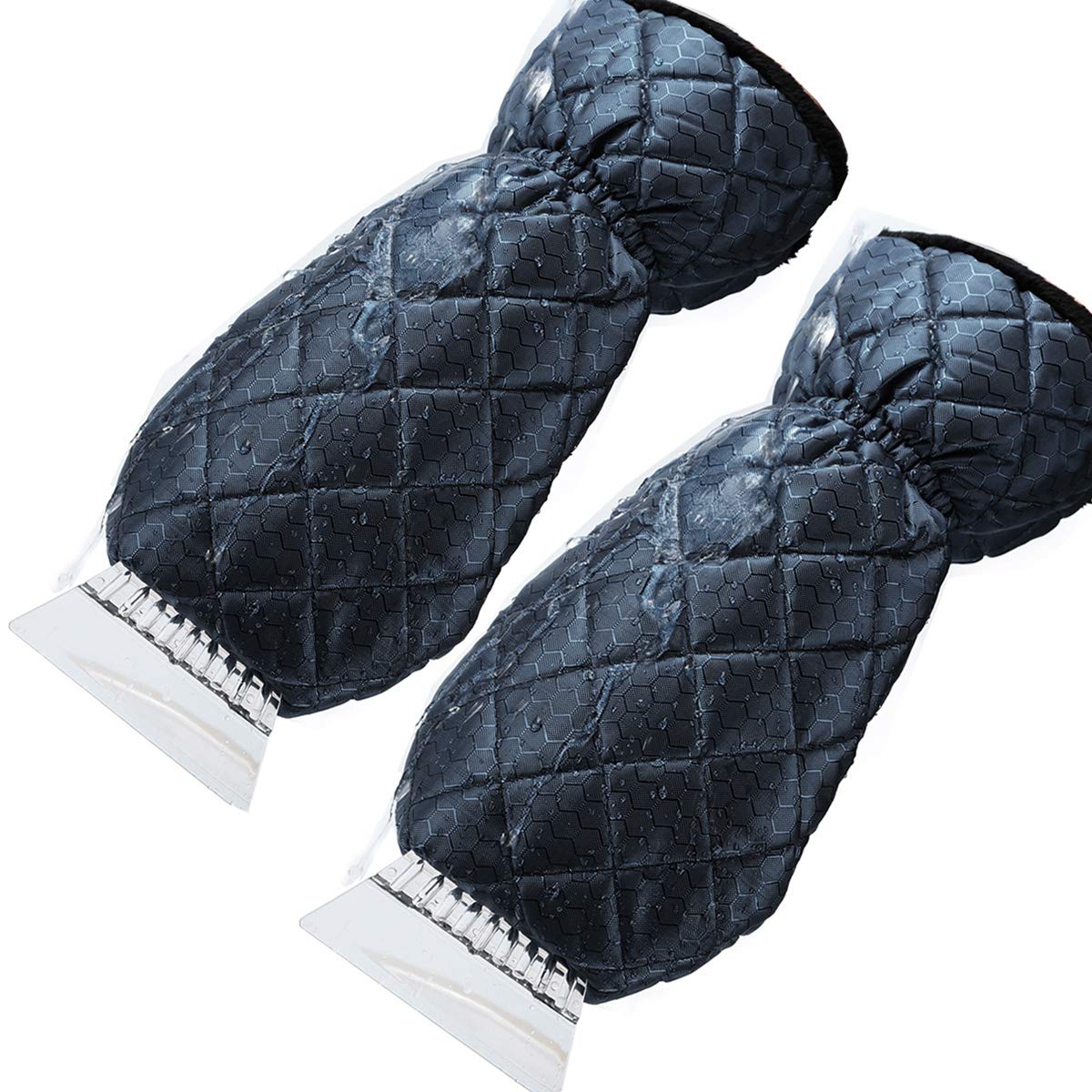 Grattoir à Glace pour Pare-Brise, grattoir à Neige avec Gant de Chasse-Neige imperméable doublé en Polaire Compatible avec Les Voitures (Lot de 2, Noir)
