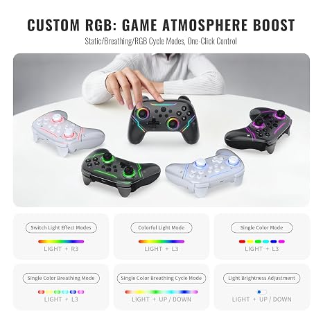 EJGAME Wireless Pro Controller for Switch 2/Switch,9-Axis Motion Sensor, Features C Button,Hall Effect Joysticks and Triggers,Wake-up,Marco/Programmable Back Buttons,Turbo,Dual Vibration (White)