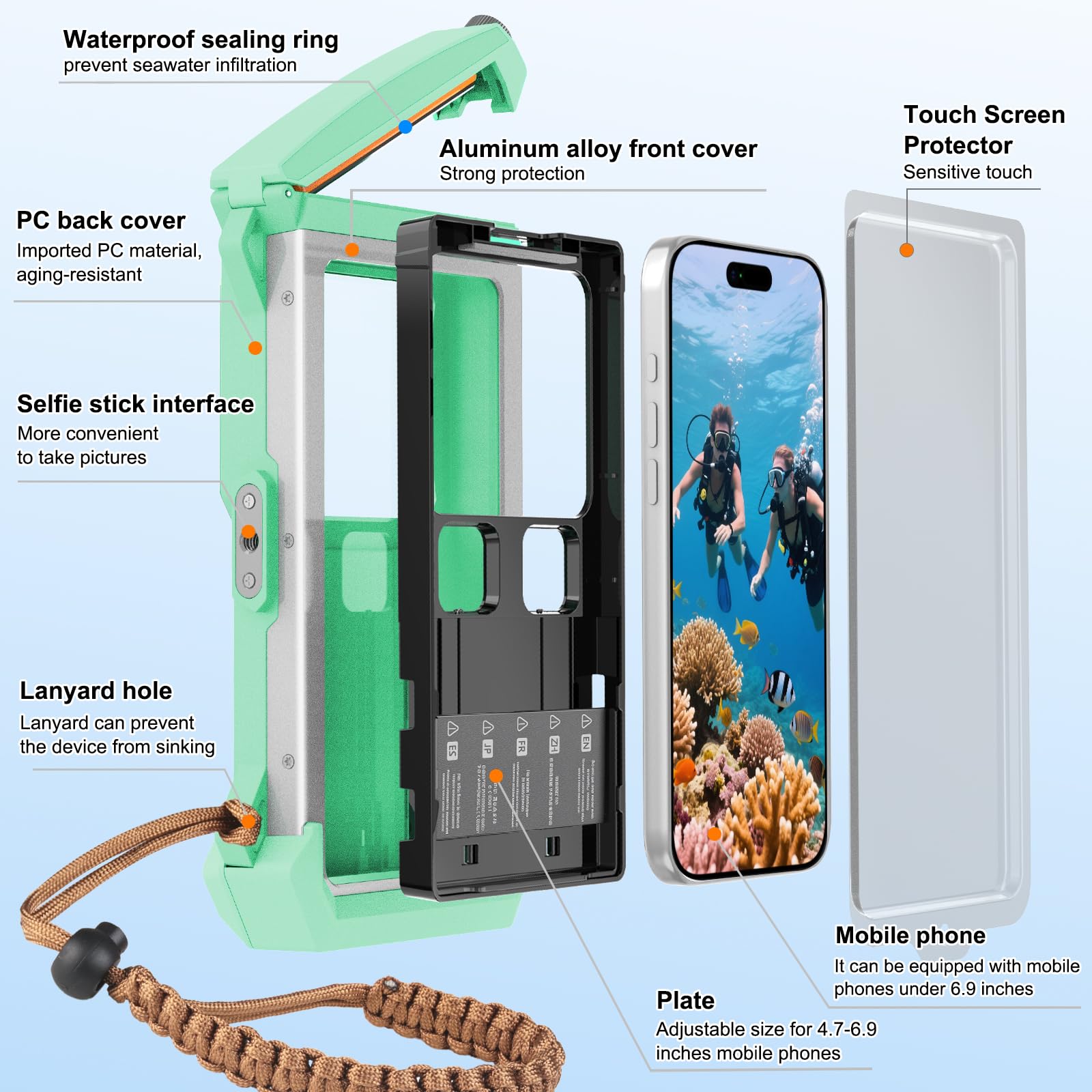 Coque de Téléphone de Plongée Professionnelle Pochette Étanche Smartphone IPX8 Pochette Téléphone Étanche Housse sous-Marin Étui de Protection pour iPhone 17 Pro 17 Air 17 Pro Max 16e 14 15 16 Pro Max
