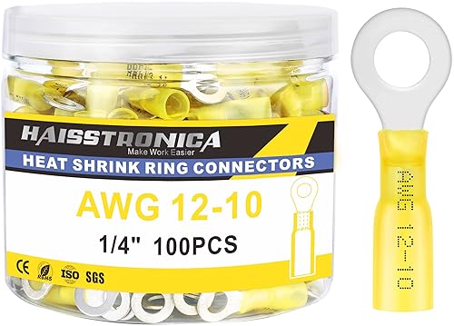 Miniatura 18 de haisstronica - 200 piezas de terminales de anillo termorretráctil #10, conectores de cable impermeables de grado marino azul AWG 16-14 calibre,