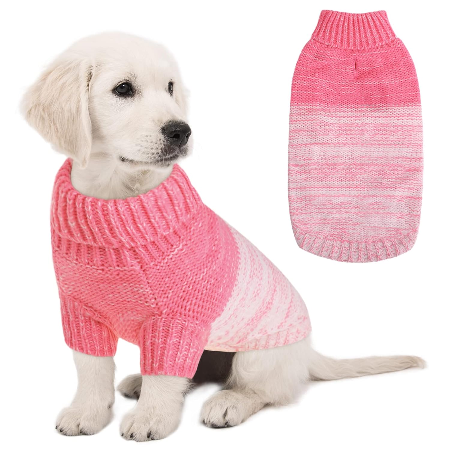 Queenmore Knitted Pullover Dog Sweater, Turtleneck Pet Cat Sweater, Cold Weather Puppy Clothes Stitching Knitwear with Leash Hole for Small Medium Dogsï¼Ë†Pink,Mï¼â€° Queenmore Knitted Pullover Dog Sweater, Turtleneck Pet Cat Sweater, Cold Weather Puppy Clothes Stitching Knitwear with Leash Hole for Small Medium Dogsï¼Ë†Pink,Mï¼â€°