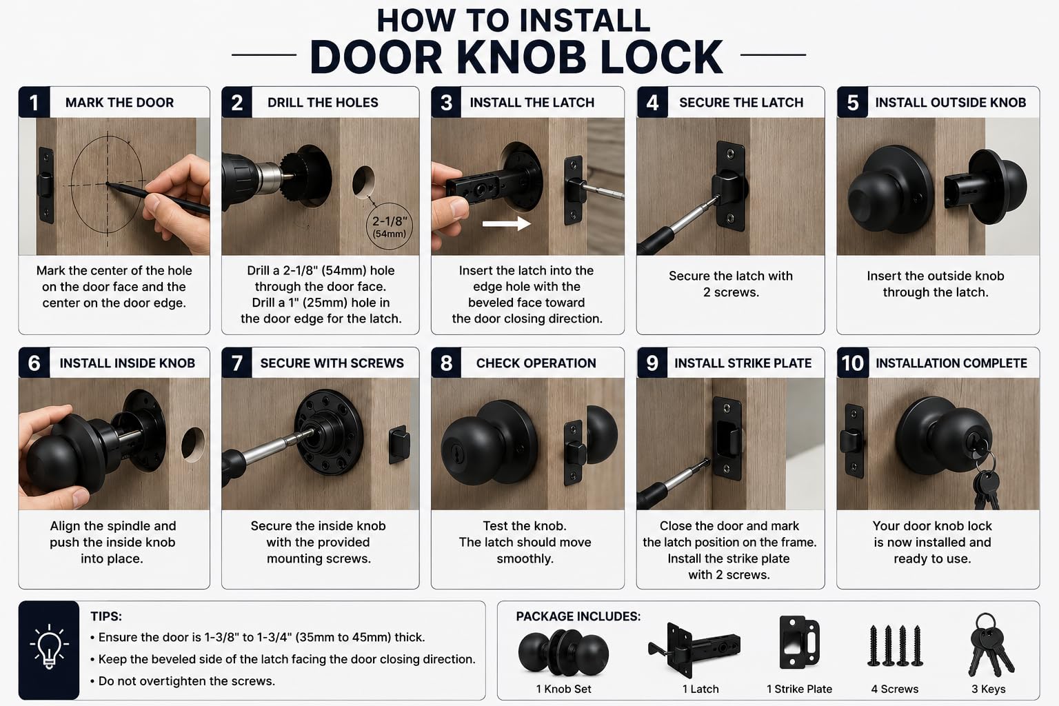 Heavy Duty Door Lock - 3 Keys, Black -4