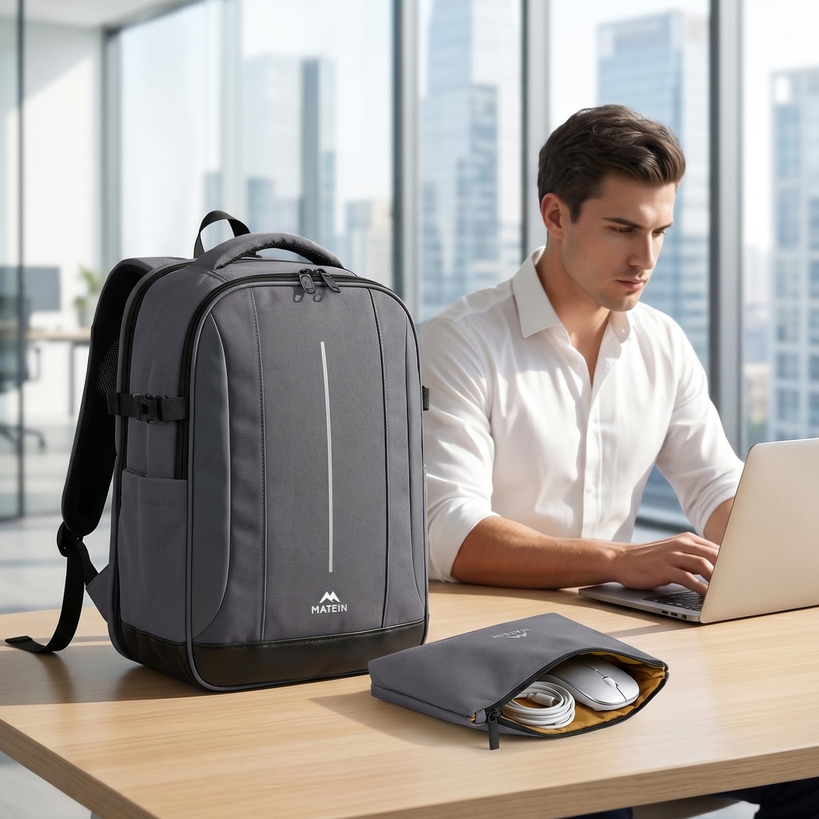 MATEIN Sac à Dos Ordinateur Portable 15.6 Pouces, Sac a Dos Homme Travail | Sac a Dos Antivol Imperméable avec Poches Accessoires, Serrure TSA, Sac a Dos PC Portable pour Travail, Voyage, Cadeau, Gris