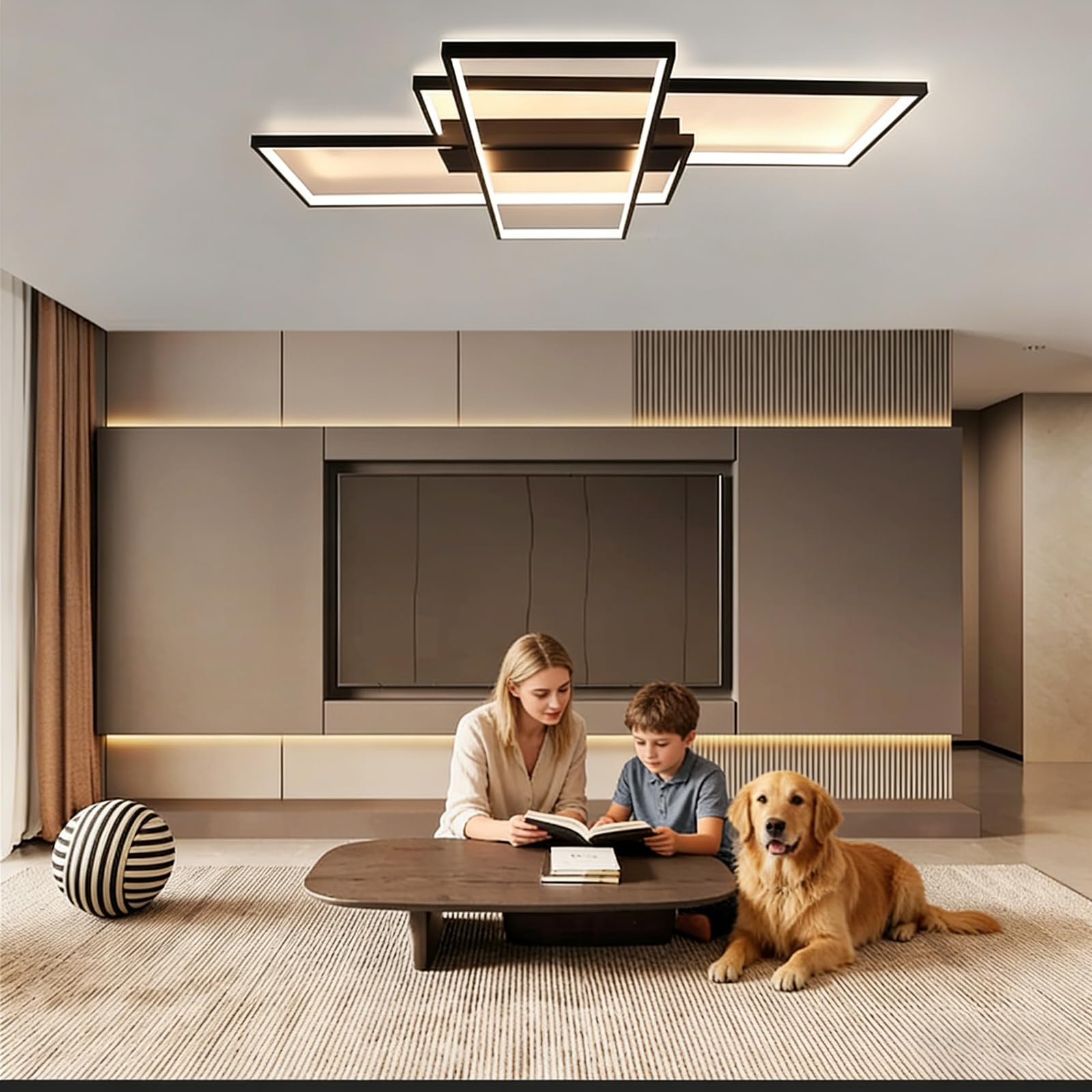 GBLY Deckenlampe LED Deckenleuchte Wohnzimmer 100cm Dimmbar Wohnzimmerlampe | 88W Schwarz Modern Rechteck Schlafzimmerlampe groß Geometrisch Schlafzimmer Büro Küche lampe Fernbedienung