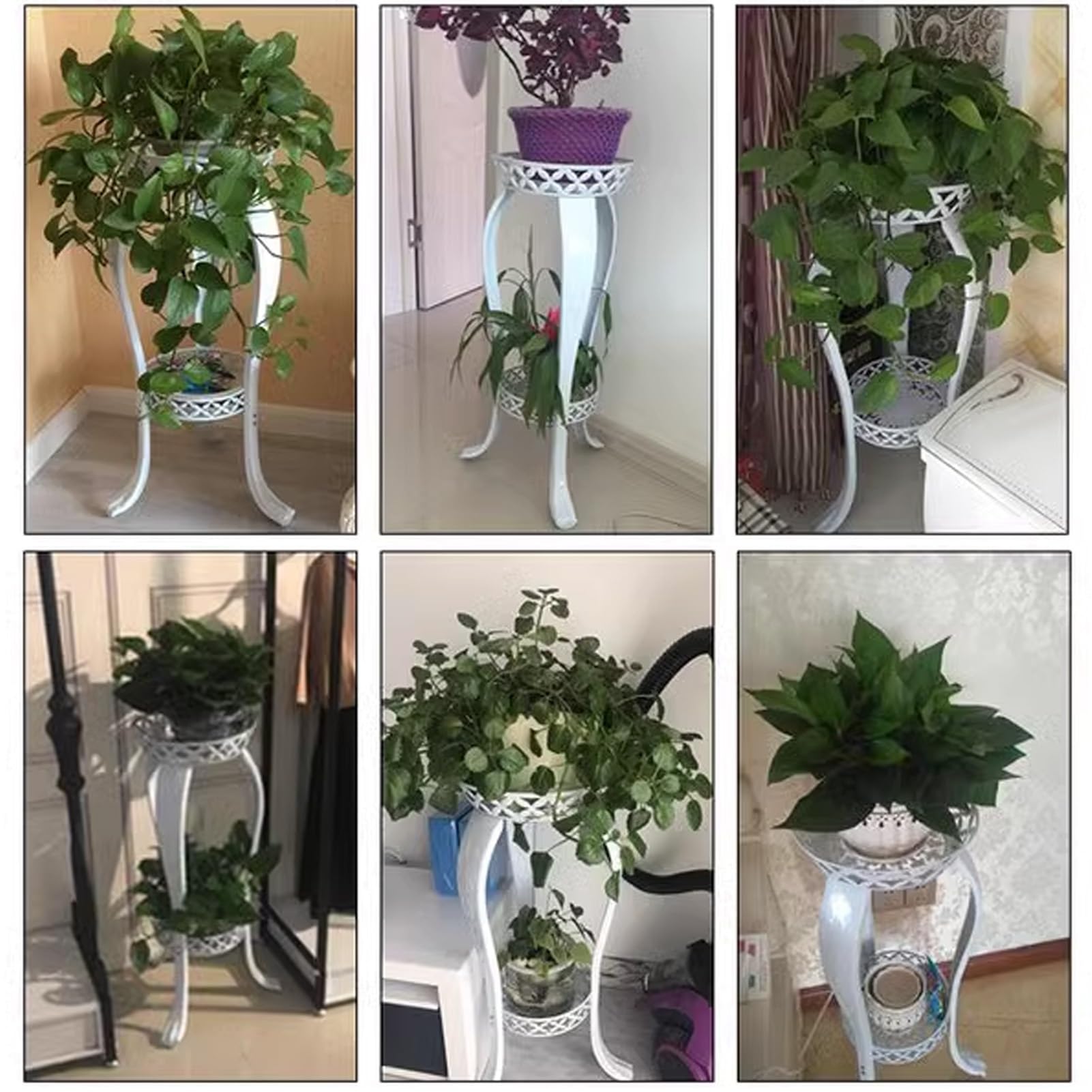 Metalowy stojak na rośliny do wewnątrz, z kutego żelaza, 2-poziomowy wysoki uchwyt na doniczkę na balkon, ogród, patio, salon