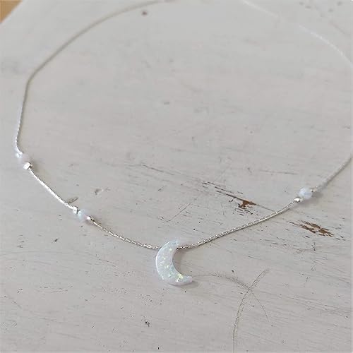 Miniatura 3 de Collar de luna de ópalo blanco, gargantilla de luna creciente, delicada cadena de caja de longitud de 16 + 2 pulgadas, regalo para niñas y mujeres