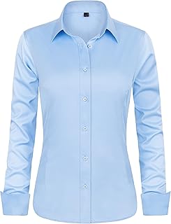 Womens Dress Shirts Long Sleeve Button Down Shirt Wrinkle-Free Business Casual Blouse Office Work Tops