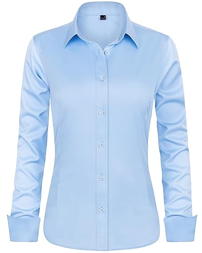 Womens Dress Shirts Long Sleeve Button Down Shirt Wrinkle-Free Business