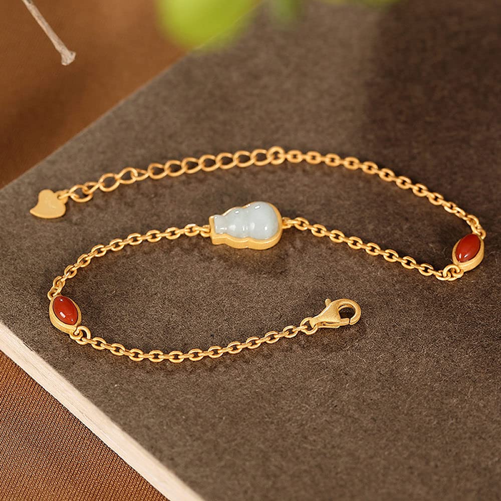 Girls Accessories Bracciale in Argento Sterling 925 Vintage per Donna Semplice Zucca di Giada placcata in Oro Fascino Classico per Gioielli Spiaggia Estiva Birthday Gift