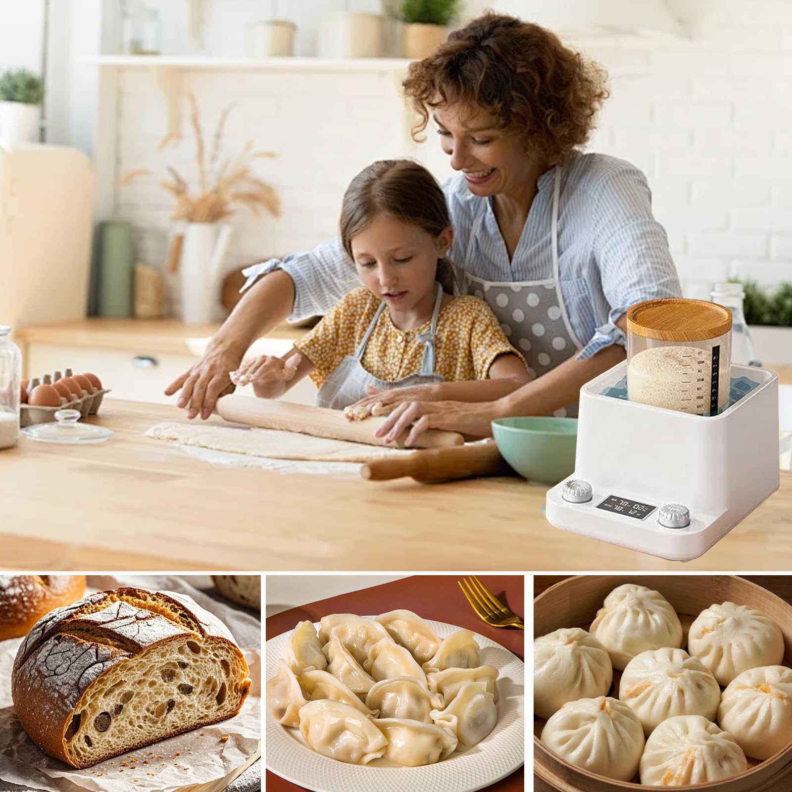 Gleichmäßiges Wasserbad-Sauerteigwärmer,1°F präziser Thermostat Sauerteig Starter Wärmer Wärmegerät Sauerteigstarterwärmer 198-Stunden-Timer für Brotbacken & Fermentation