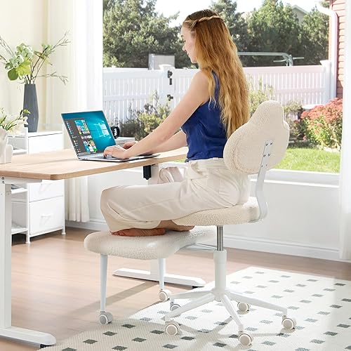 Miniatura 7 de Silla de oficina con patas cruzadas con ruedas, silla de meditación, silla de TDAH para adultos, respaldo y asiento ajustables de altura más ancha,