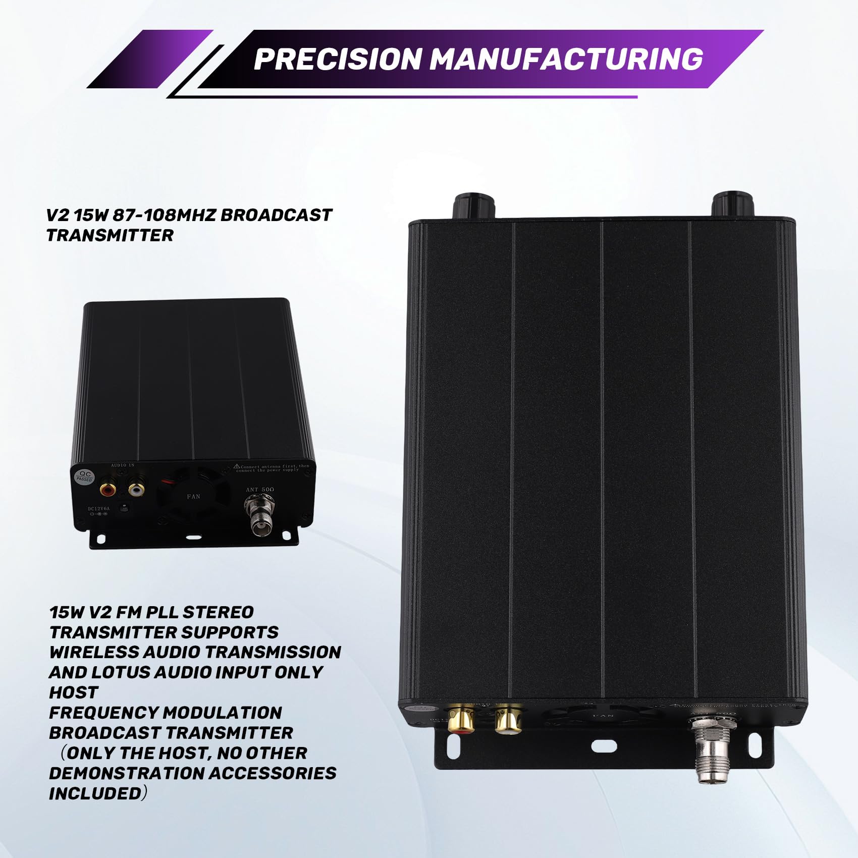 Transmisor Estéreo FM PLL V2 de 15 W Compatible con para Transmisión de Audio Inalámbrica y Entrada de Audio Solo Host TNC.