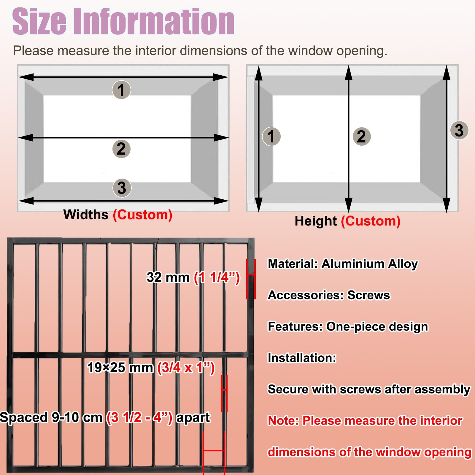 Inferriate per Finestre Barra di Sicurezza Fissa in Metallo per Finestre di Case e Appartamenti | Ringhiera di Protezione Fissa per Balaustra di Balcone, Barre di Sicurezza Antieffrazione in Alluminio(16x75in/40x190cm)