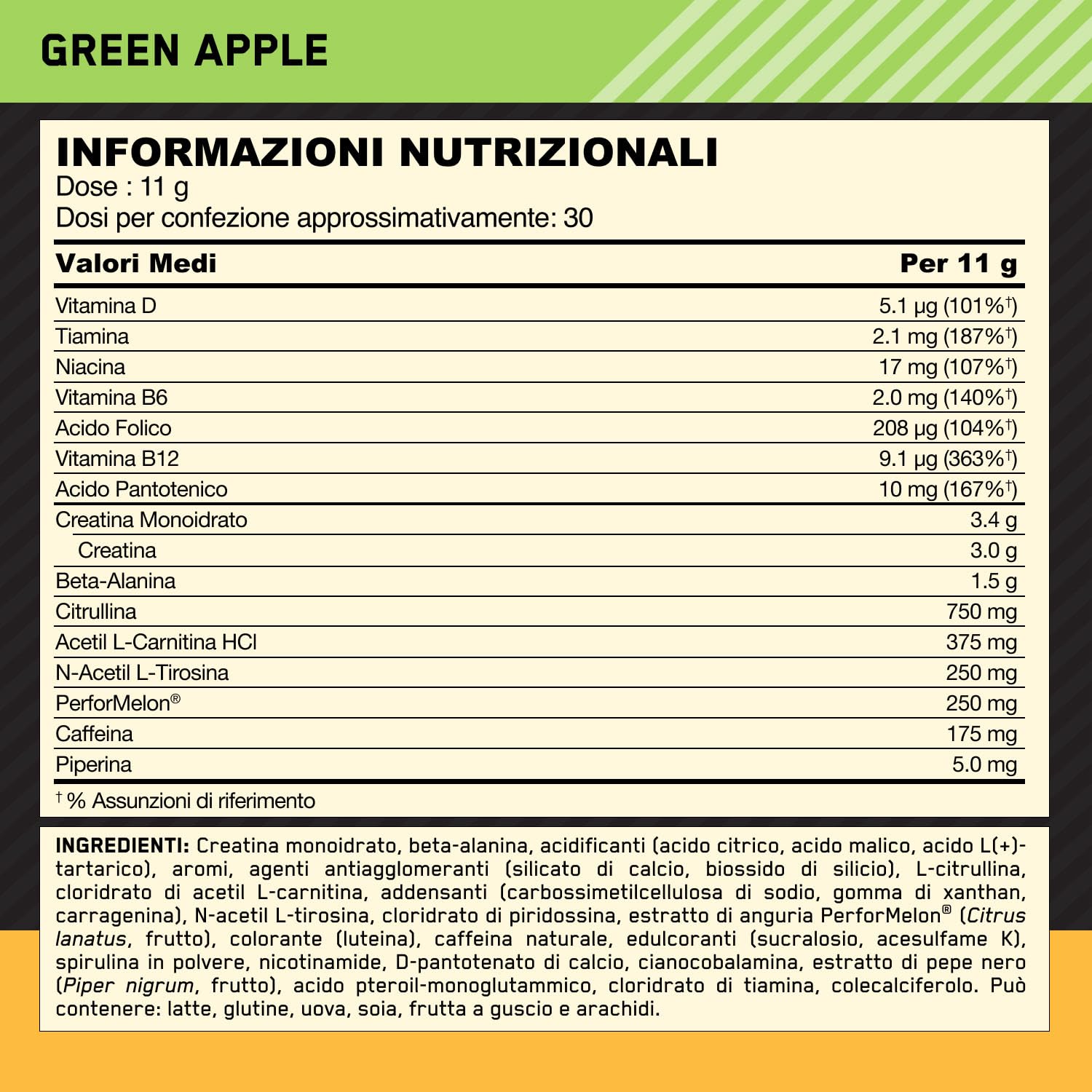 Optimum Nutrition Gold Standard Pre-Workout in Polvere, Bevanda Energetica Gusto Mela Verde, 330g, 30 Porzioni