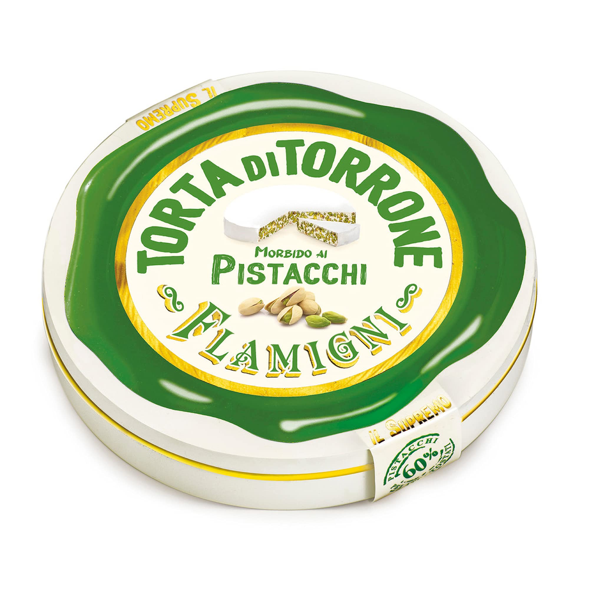 Artisan Supreme Soft Nougat Cake with Pistachios in Tins, Softer and with Greater Amount of Dried Fruit at 60%, 200 gr