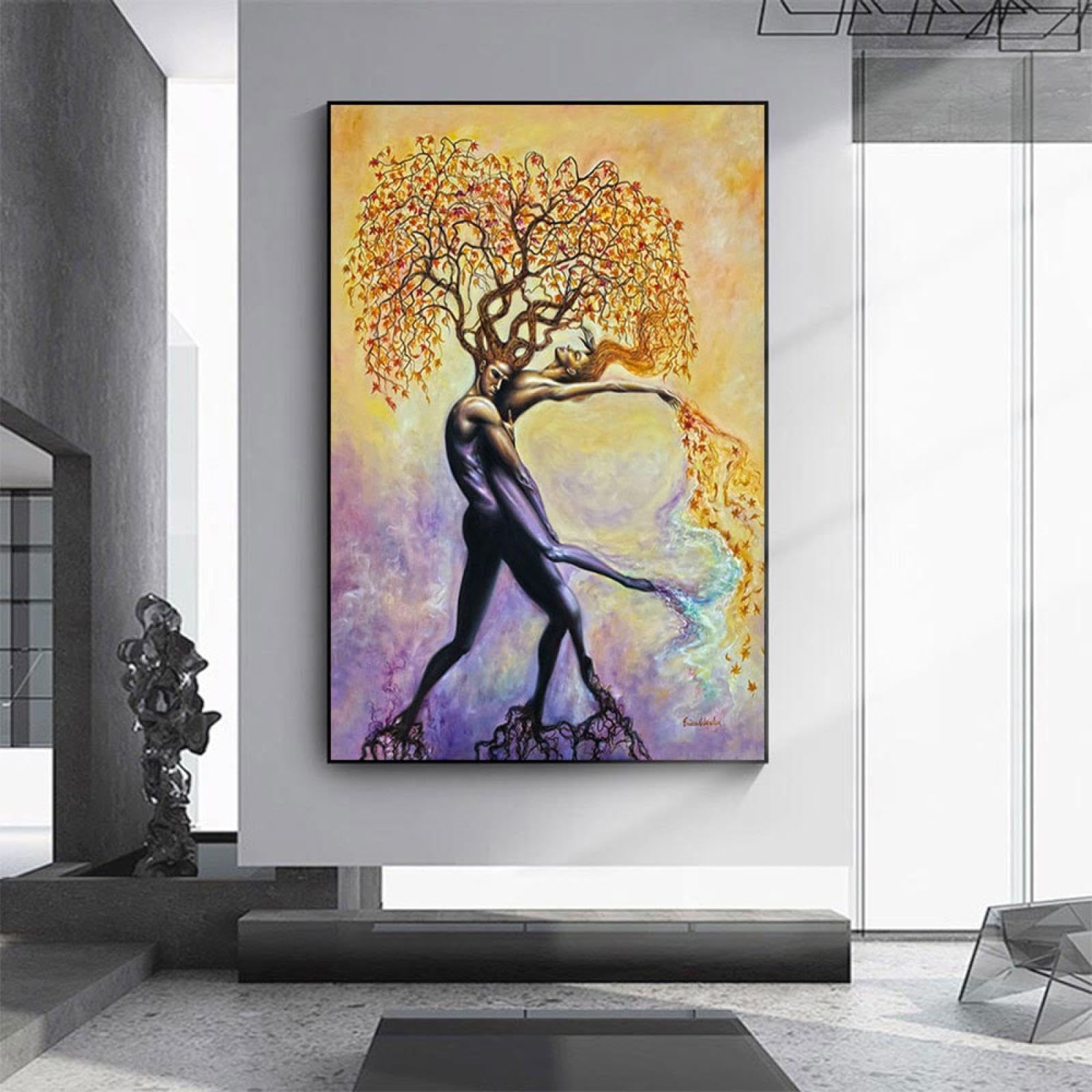 KONIEE Stampa rustica dell'albero da frutto in vaso di arte poster, piante da appartamento in stile vivo, decorazione da parete in tela di canapa per casa e ufficio