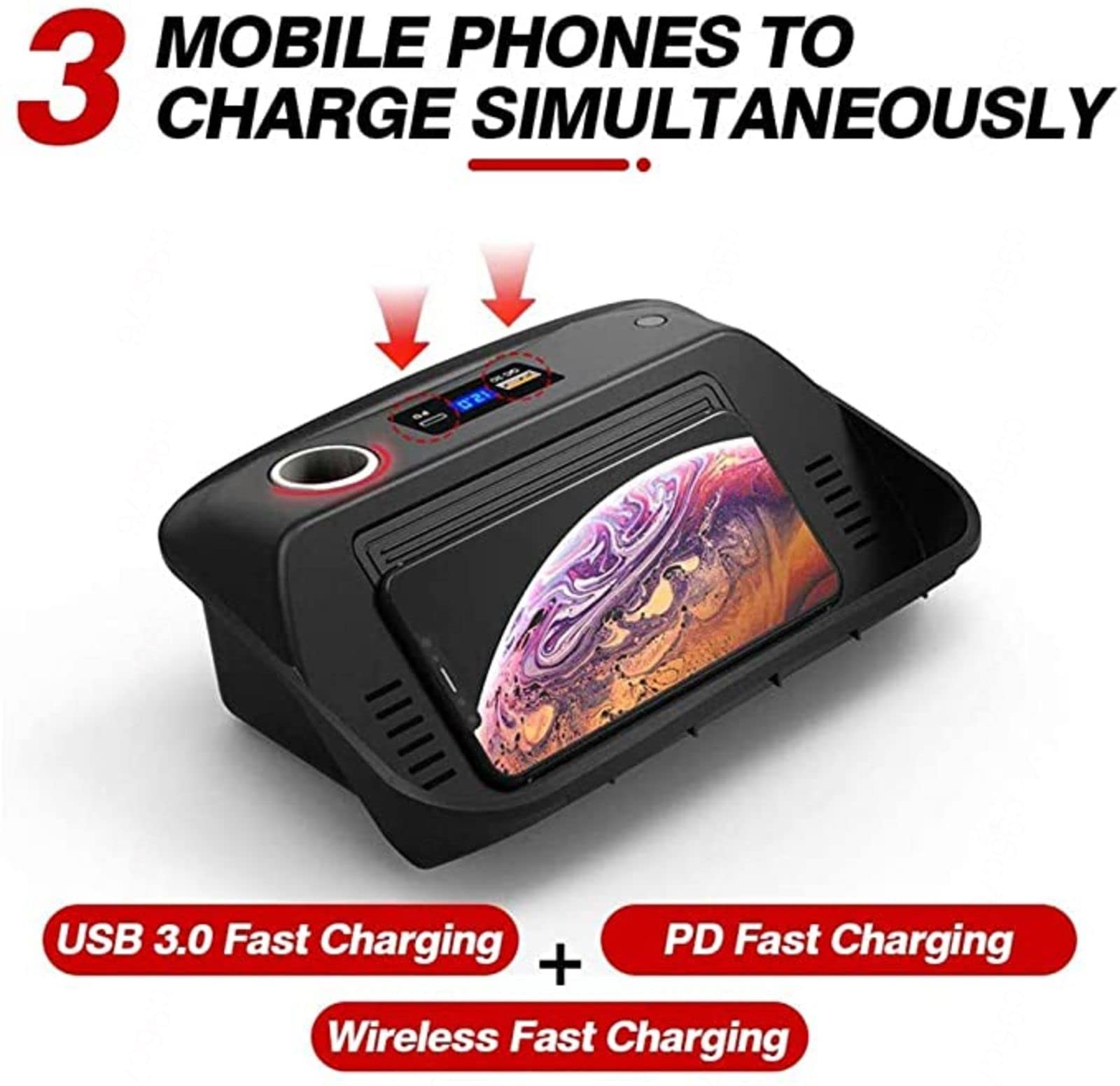 Cargador de Coche inalámbrico para Toy-OTA Corolla 2019-2021 Panel de Accesorios de Consola Central con Puerto USB QC3.0 y Puerto PD de 18 W, Cargador de teléfono de Carga rápida de 15 W para 11/P