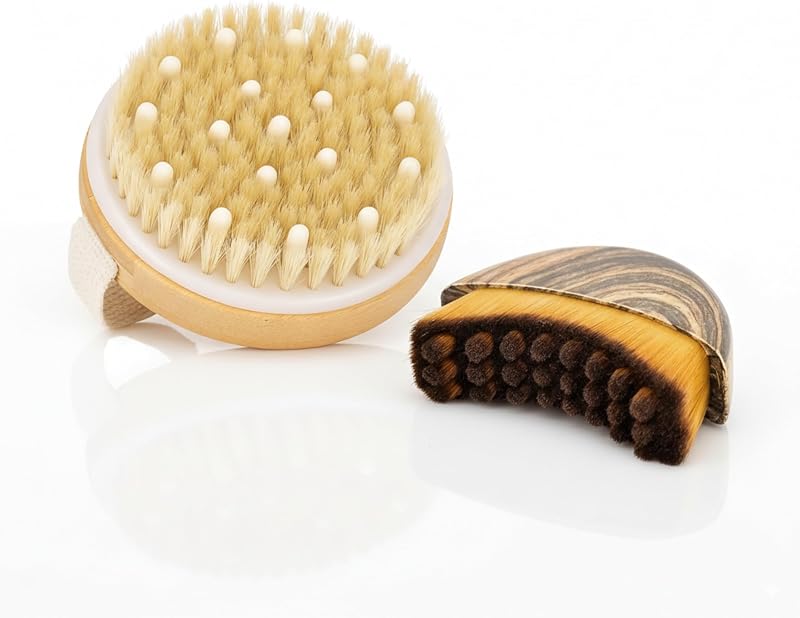 WendMart Conjunto com 2 Escovas para Corpo e Rosto em Madeira e Cerdas Naturais
