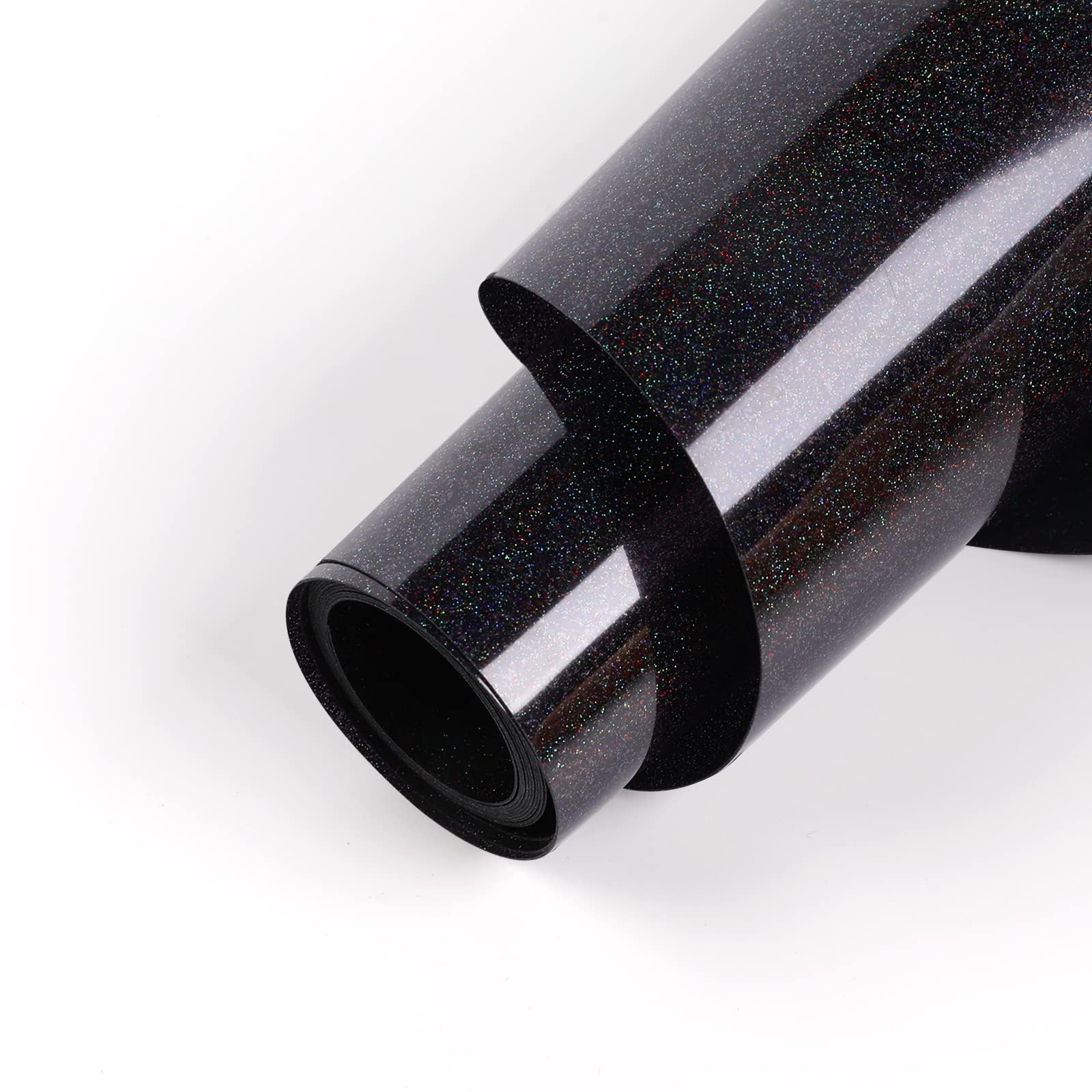 HTVRONT Black Glitter Heat Transfer Vinyl, 10" x 5FT