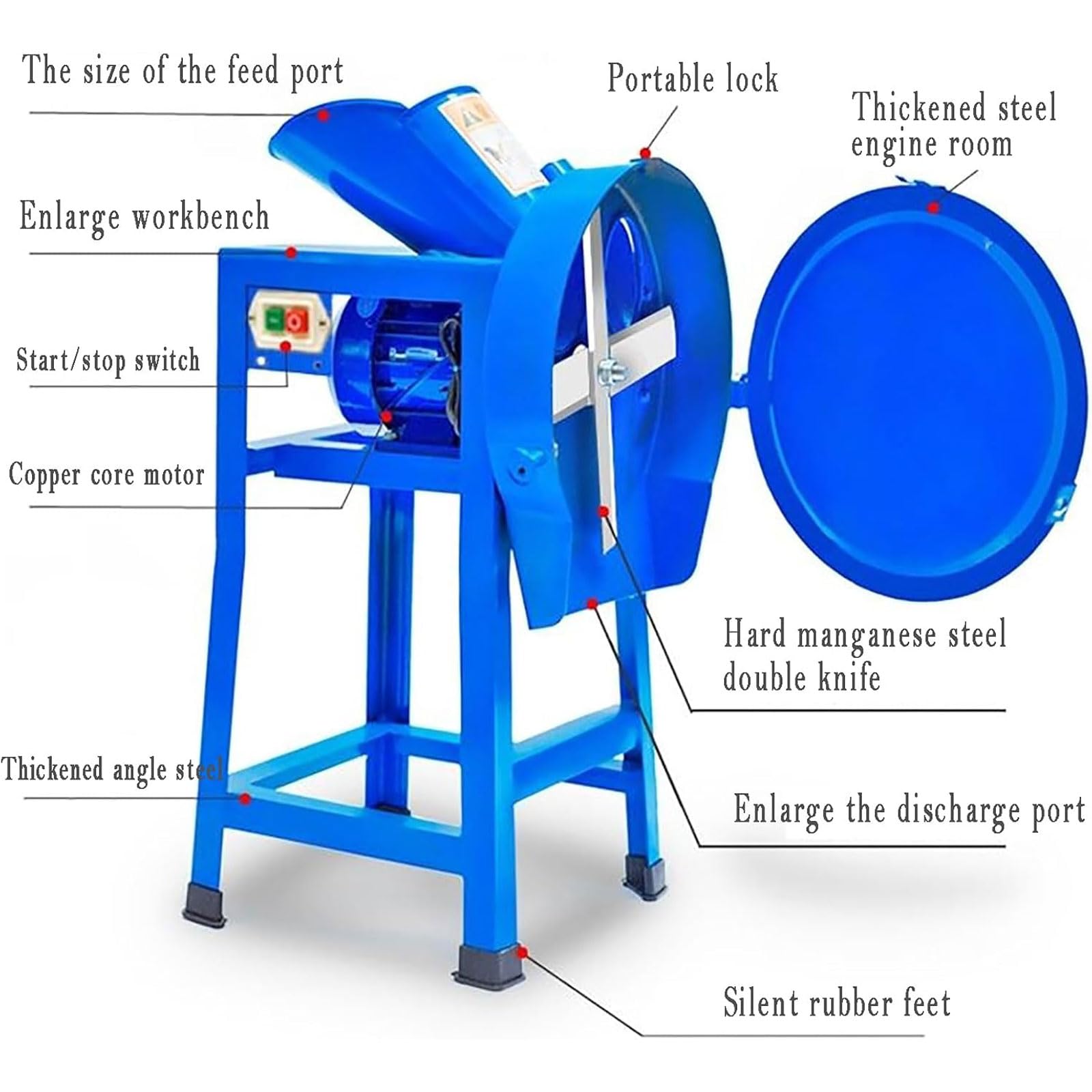 Molino Eléctrico De Piensos para Animales, Cortador De Piensos para Ganado De 1000 W, 500 Kg/Hora, Grosor De Pienso Ajustable, Diseño De Acero Inoxidable con 8 Cuchillas