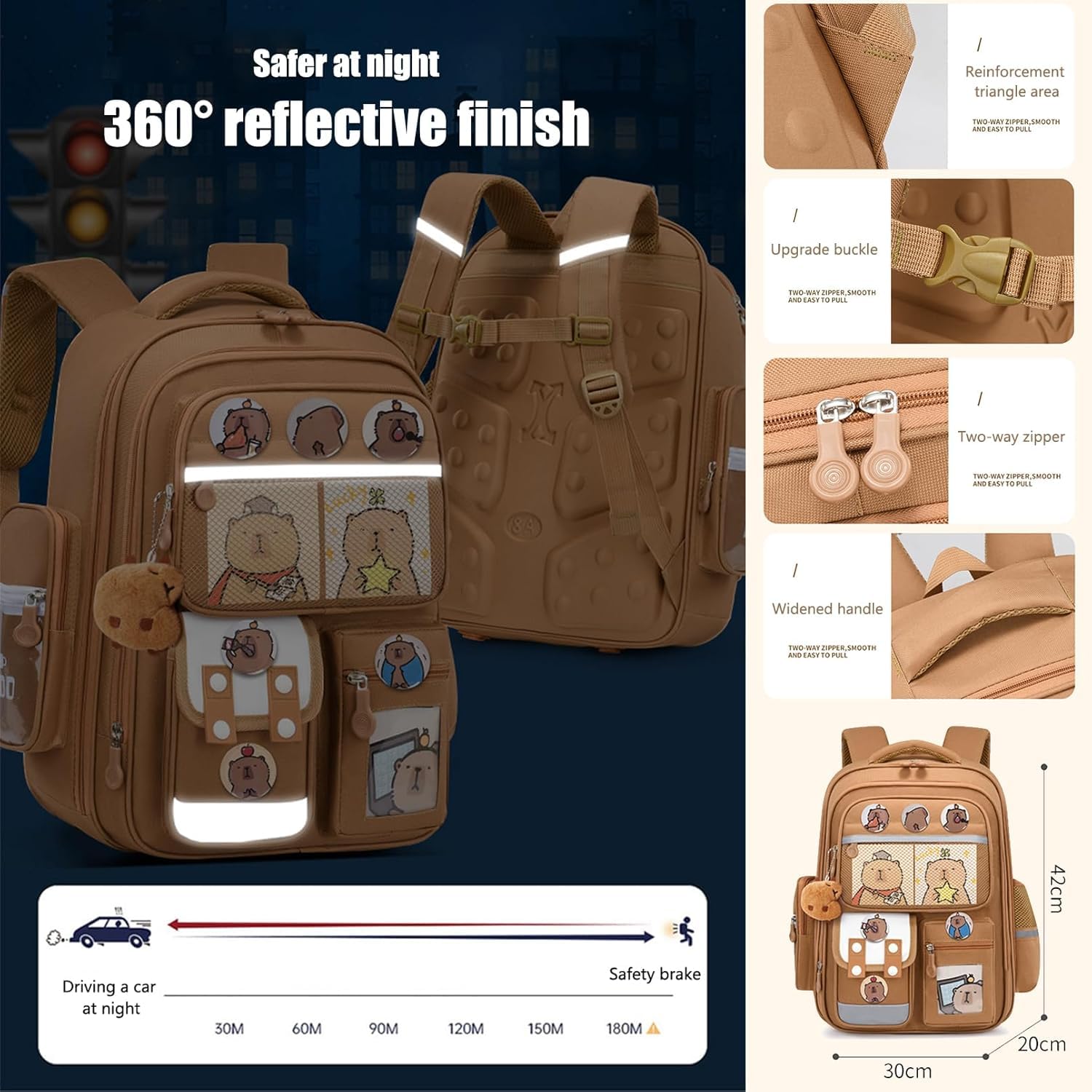 Zaino per Bambini Capibara, Zaino Capybara Kawaii per Bambine e Bambini, Borsa Scolastica Capybara con Set di Cancelleria, Regalo per Adolescenti e Studenti