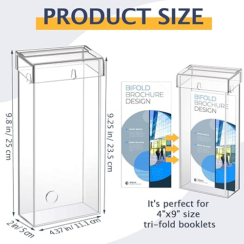 Miniatura 9 de Soporte para folletos al aire libre, 4 x 9 pulgadas, impermeable, para montaje en pared, con tapa blanca, soporte transparente para folletos con