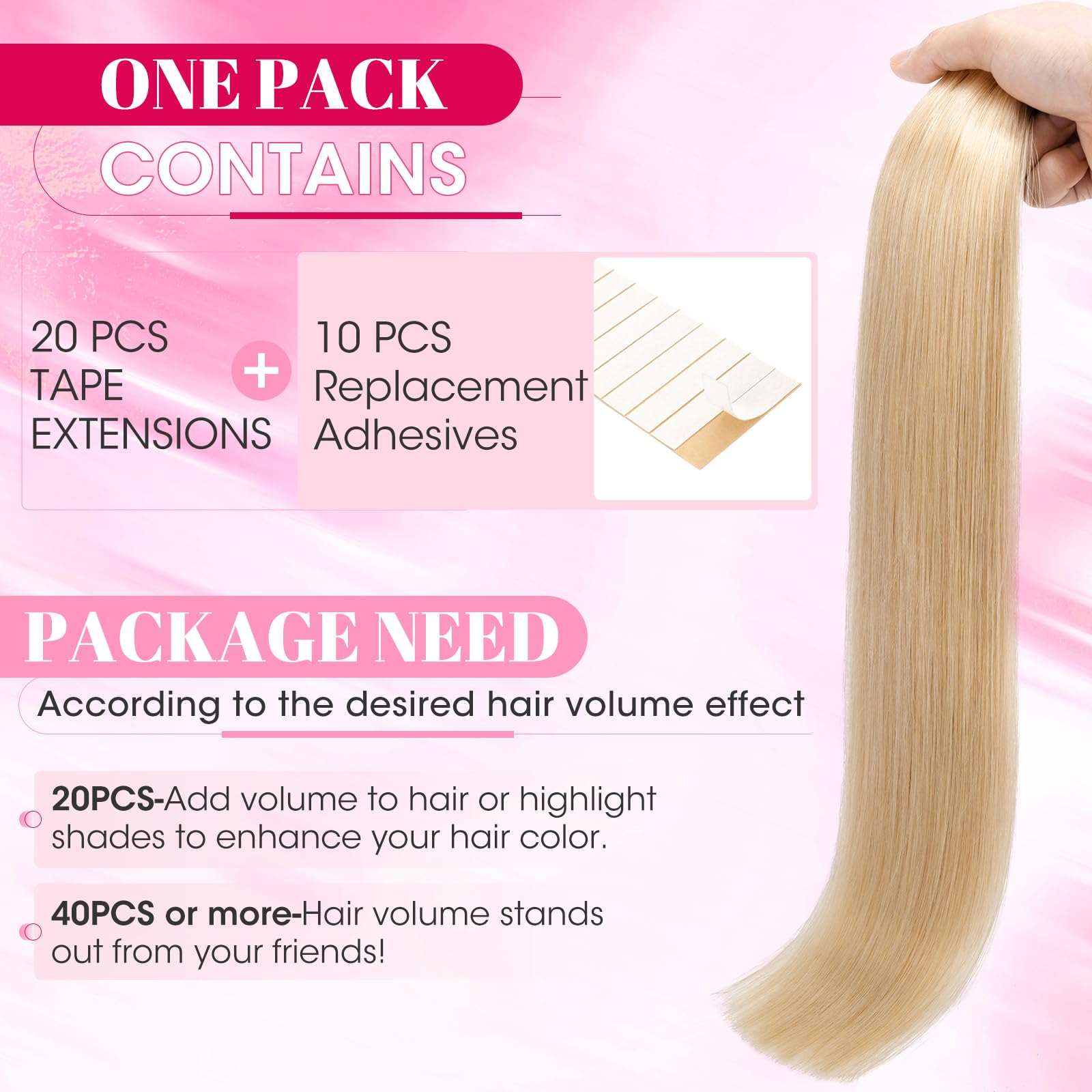 MY-LADY 20pcs Invisible Seamless Tape in Hair Extensions Human Hair - Remy Straight Real Hair #24 Natural Blonde - 18 Inch 50g - Image 4