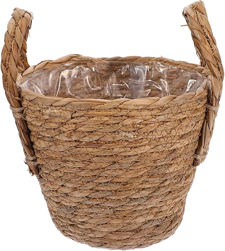 Miniatura 10 de Maceta de paja grande de mimbre tejida a mano, organizador de macetas de mimbre, cesta de mimbre para papelera, jarrón retro, cesta de compras,