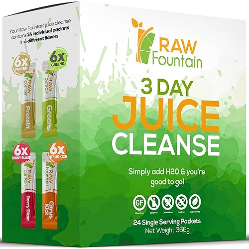 Raw Fountain 3 Day Juice Cleanse Detox, 24 Powder Packets,