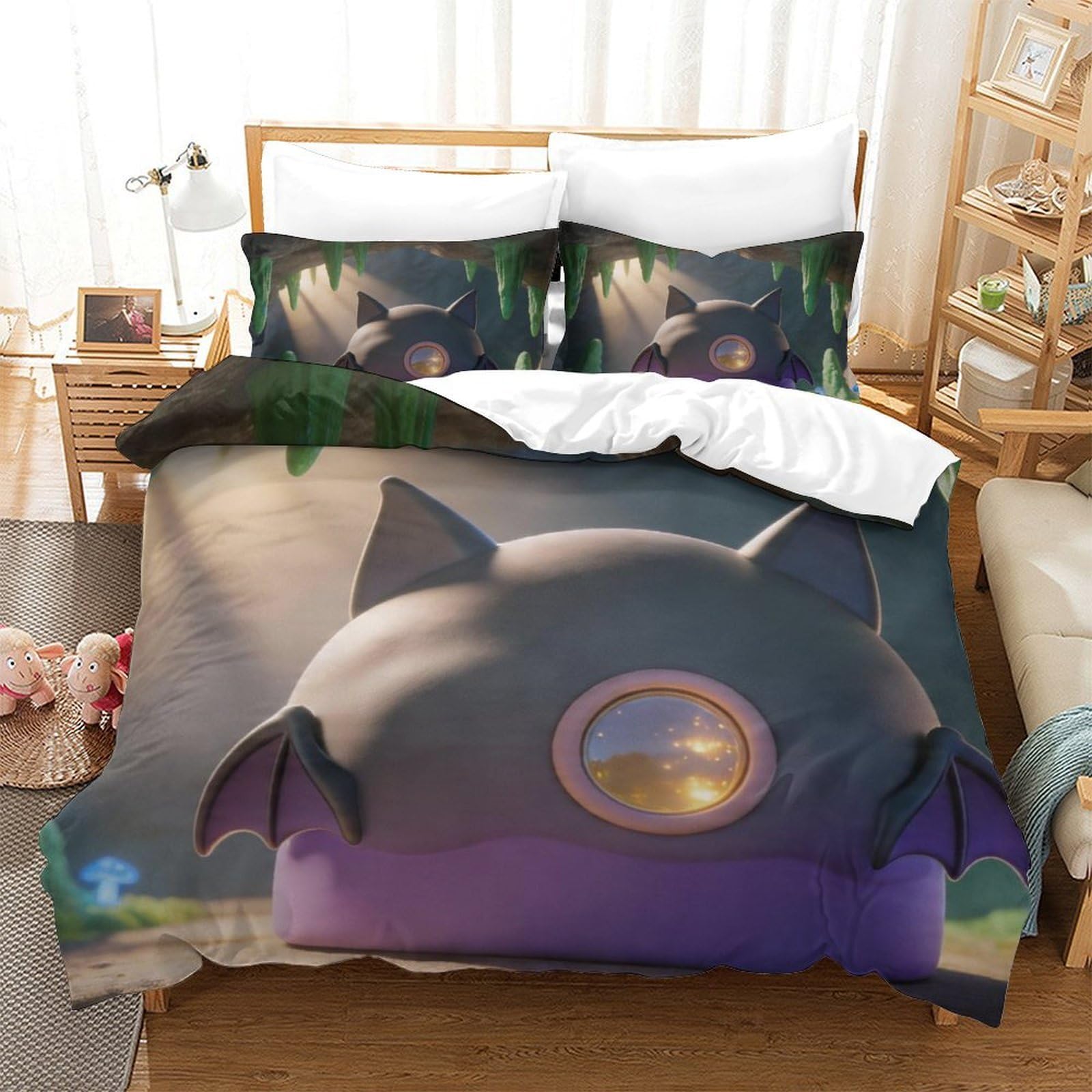 Housse de couette chat ludique anti-plis pour lit single adulte et ado
