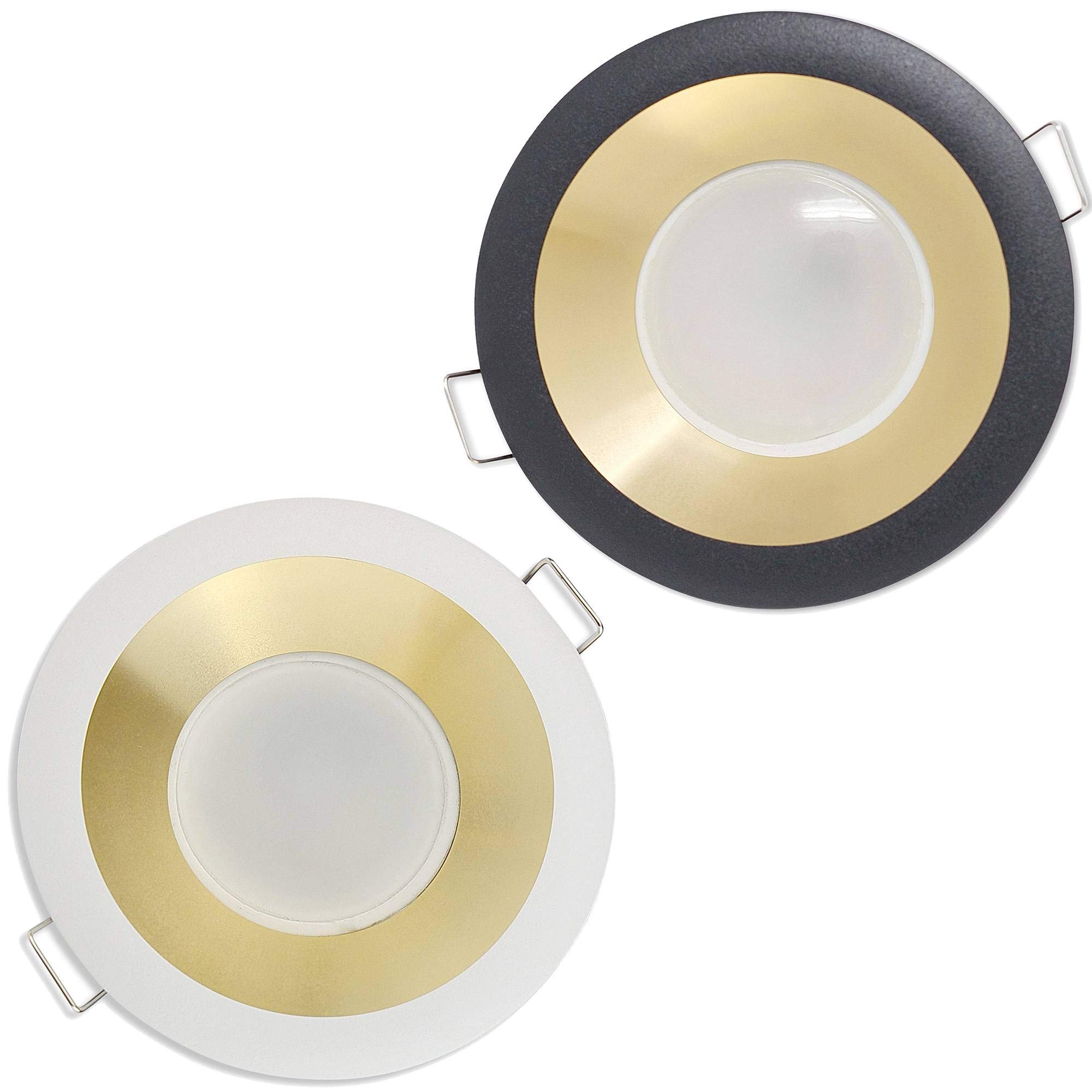 12x Vonhoff LED Einbaustrahler Set MR16 12V schwarz/gold rund neutralweiß 5 Watt sehr flach - Einbauleuchte Einbau-spot als Deckenleuchte und -strahler oder Wandleuchte - 75mm Bohrloch