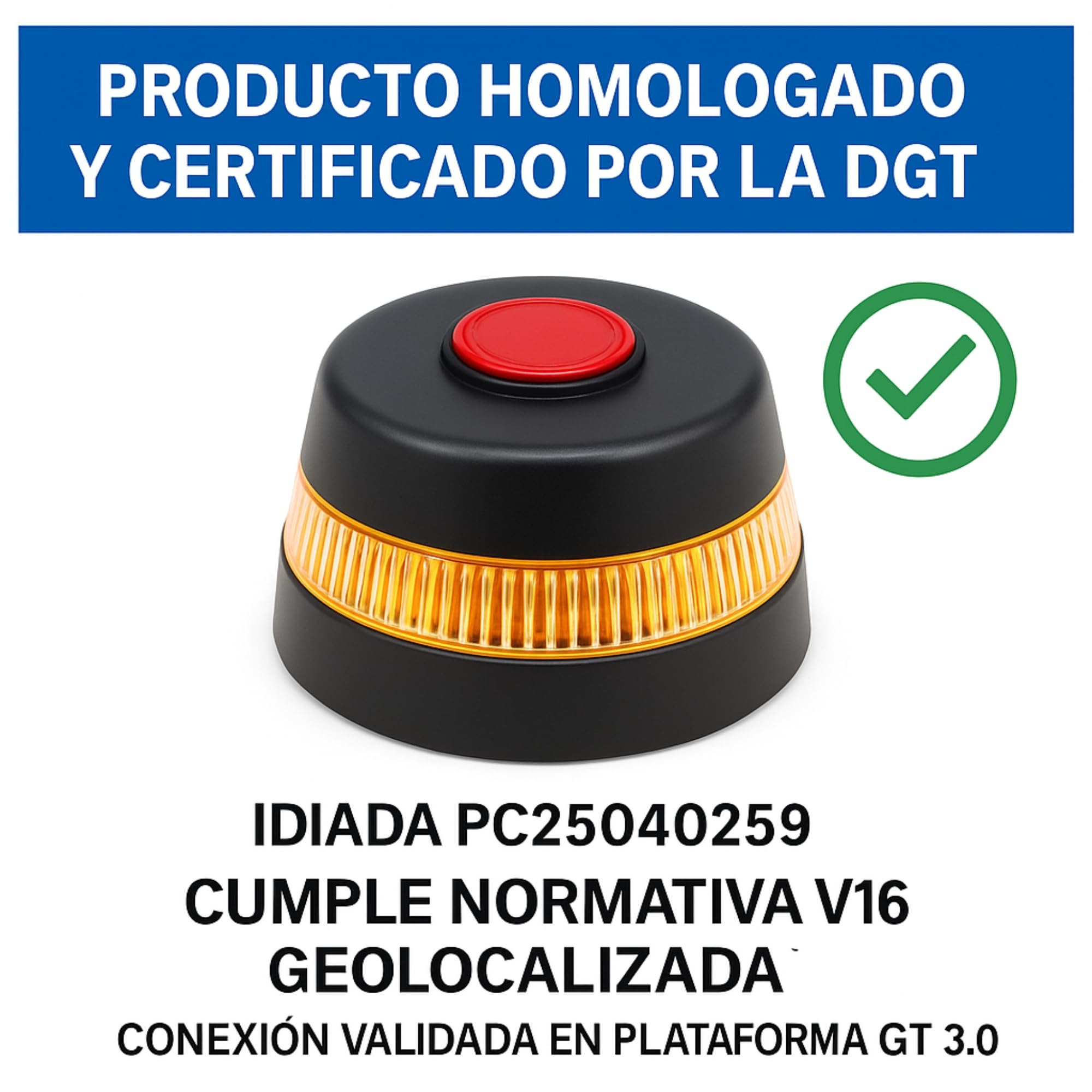 QCM Productos Personalizados Luz Emergencia V16 Geolocalizada Homologada Dgt Ch-009 | Baliza Led Certificada con Conexión Iot Y Geolocalización | Sustituye Triángulos A Partir De 2026