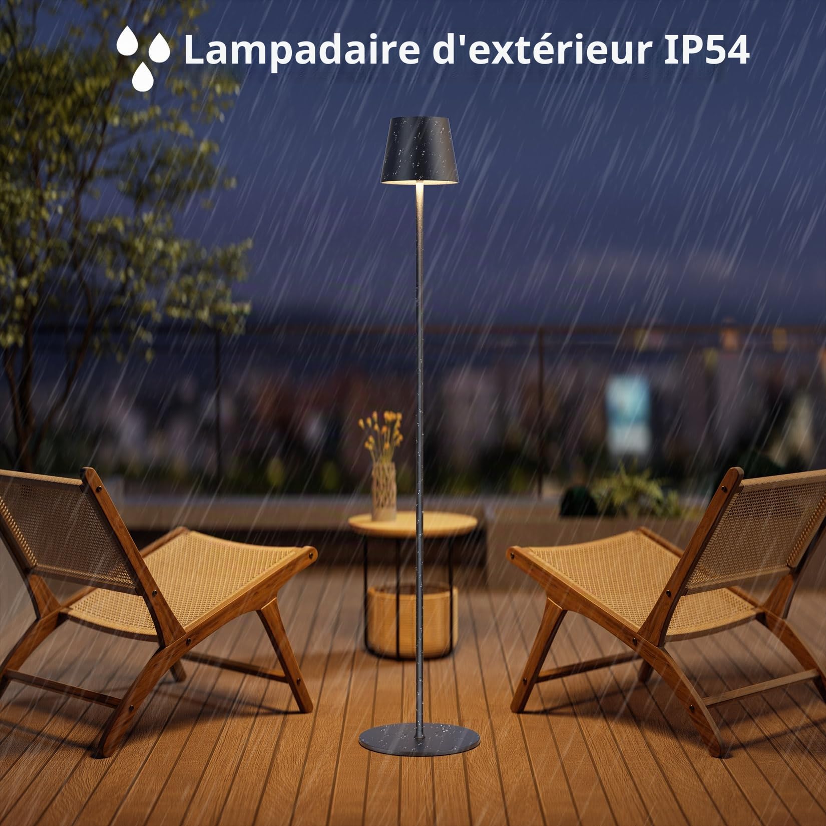 Lampadaire LED Dimmable avec piles, Lampadaire sans fil rechargeable avec commande tactile pour l'éclairage intérieur et extérieur, salon, balcon, Anthracite