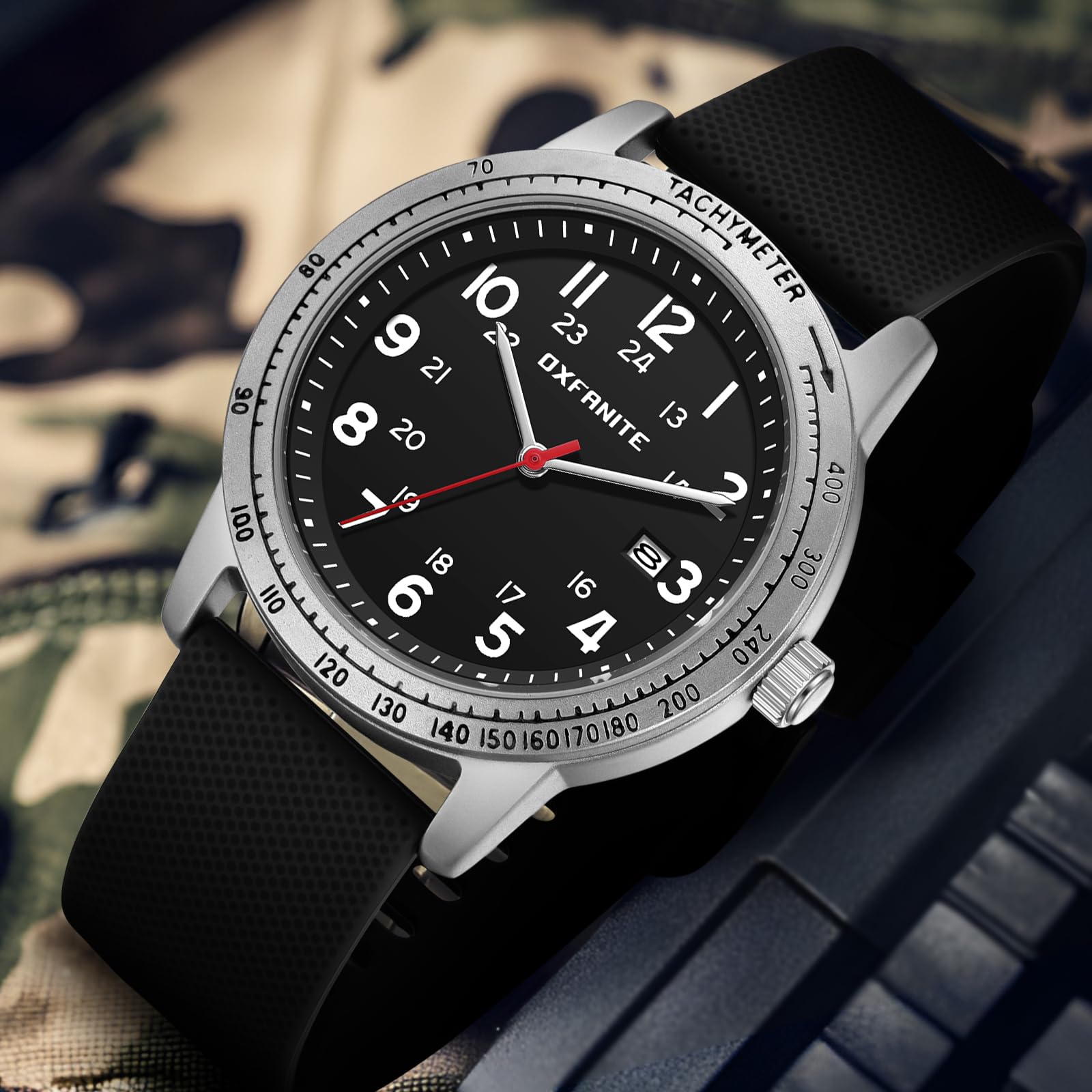 Orologio da polso da uomo, facile da leggere, impermeabile, con cinturino in silicone, 24 ore su 24, stile militare, tattico, casual