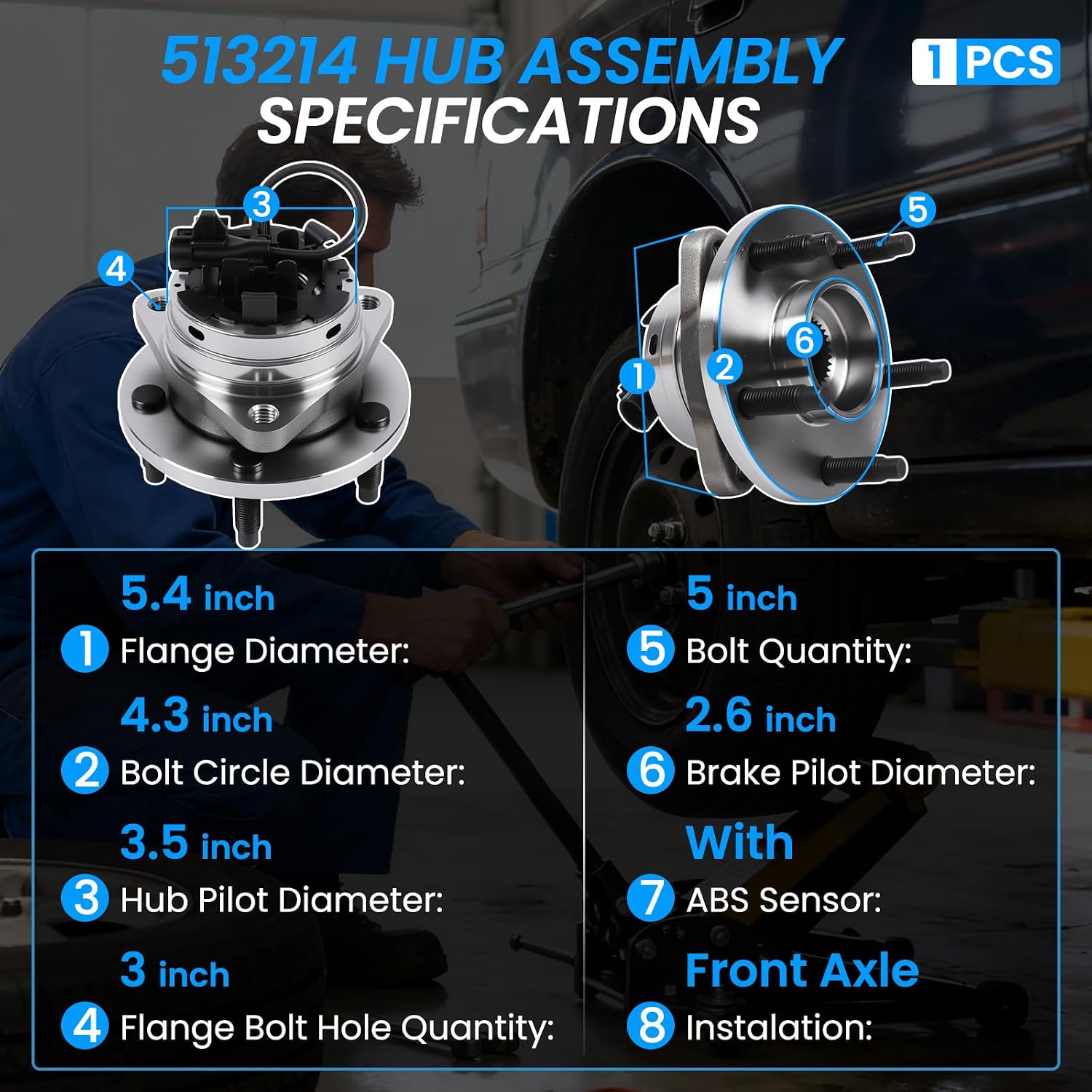 1 PC Front Wheel Bearing and Hub Assembly 513214 Fit for 2004-2012 Malibu, 2008-2010 Cobalt & HHR, 2005-2010 G6, 2007-2009 Aura 5-Lug with ABS Sensor Front Left or Right
