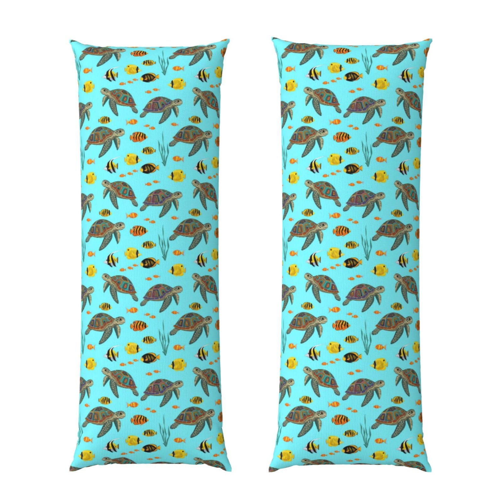 Long Pillowcase 20x54, Mint Grenn Turquoise Sea Turtles, Soft Velvet Pillow Cover with Hidden Zipper, Plush Cushion Protector for Bedroom Sofa Couch Sleeping
