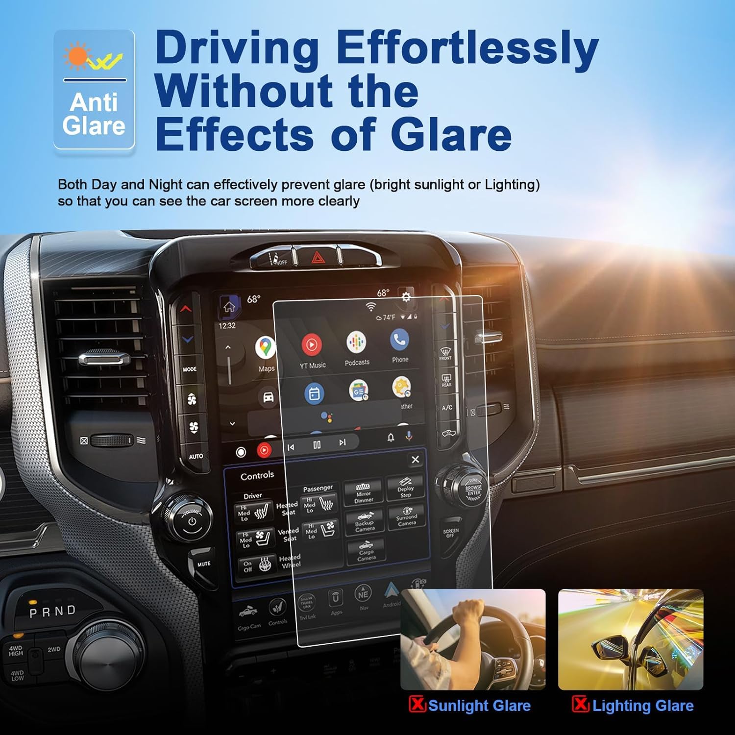 Anti-Glare Matte 2019-2026 Ram 1500/2500/3500 Screen Protector, for Ram Trucks 12-inch Touchscreen (Laramie/Rebel/RHO/Limited/TRX), 9H Tempered Glass 2025 Ram Accessories Anti-Fingerprint 12