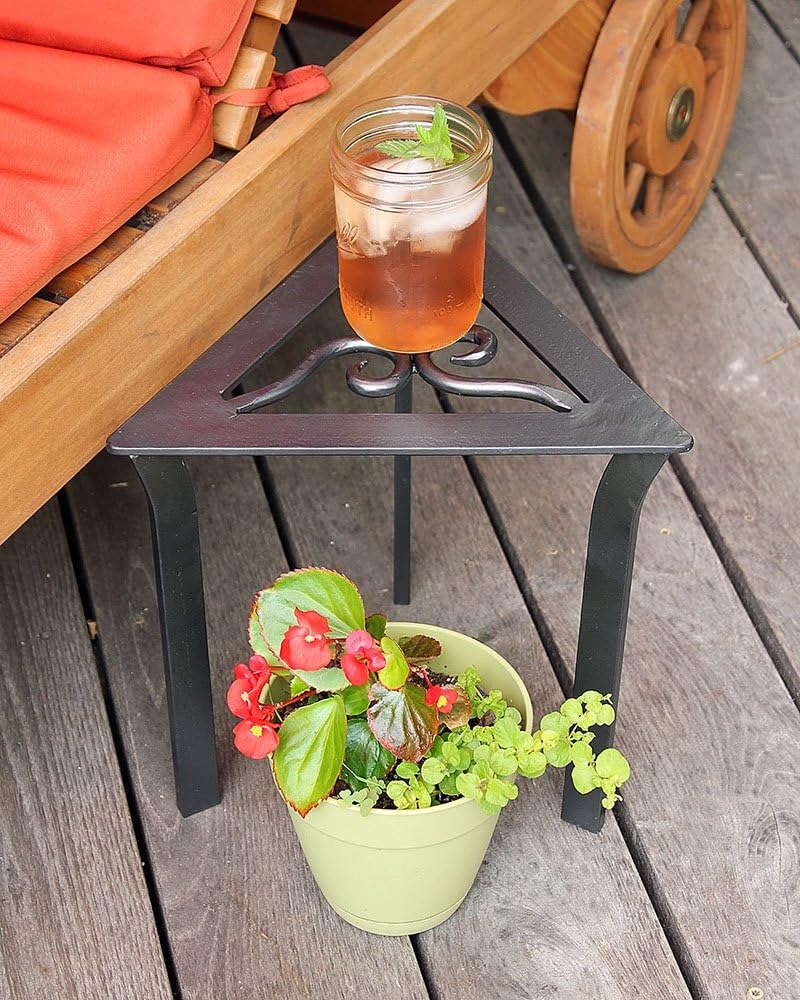 Graphite Wrought Iron Triangular Plant Stand Set, 12"H