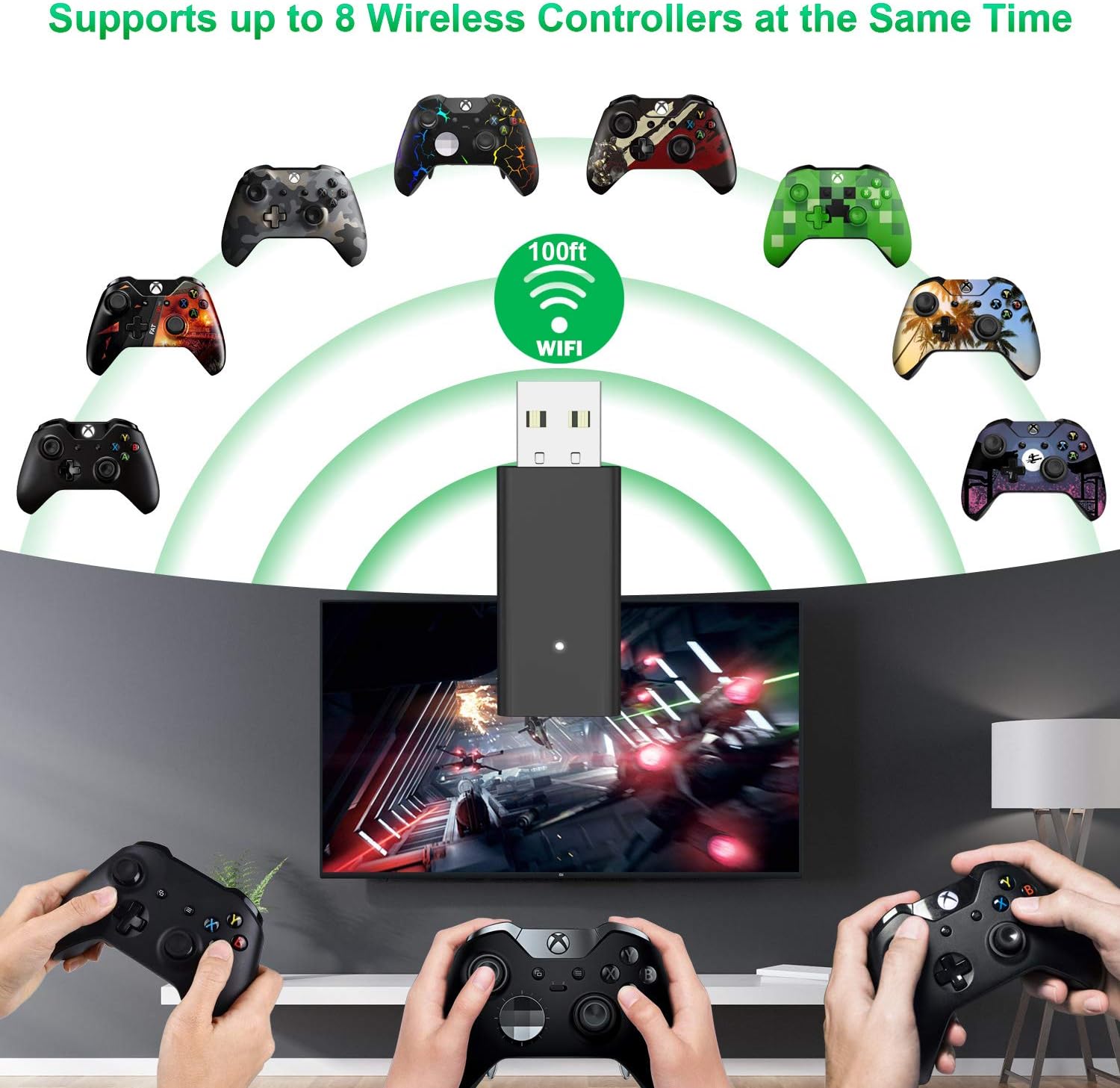 Wireless Adapter for Xbox One for Windows 10 Compatible with Xbox One Controller, Xbox One X/S and Elite Series Controller (Signal Enhanced Version)